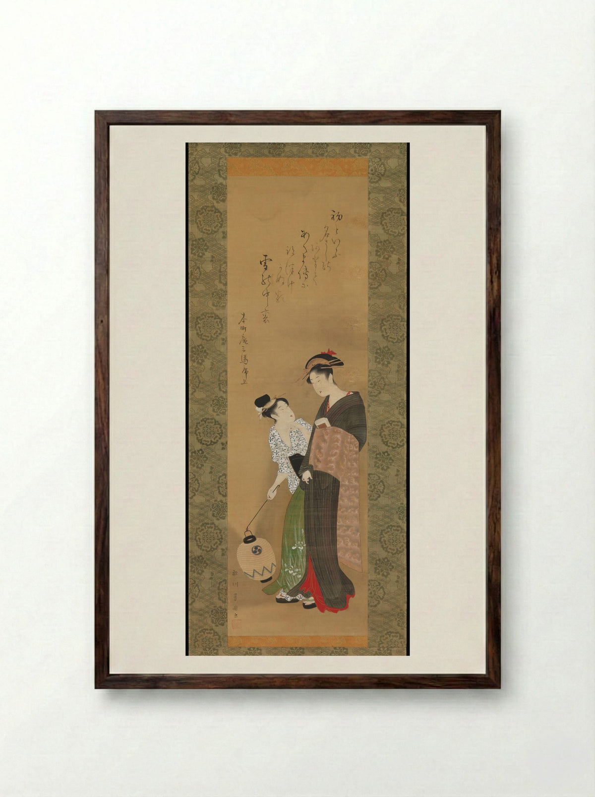 Woman and Attendant - Utagawa Toyokuni I - Framed Print Dark Wood