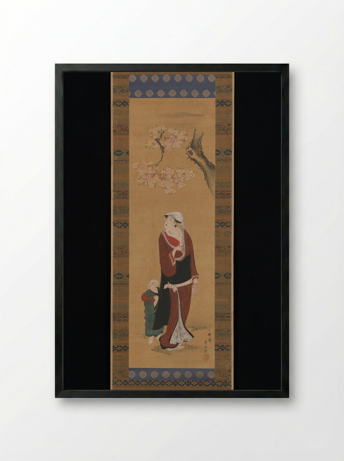 Woman and Child Beneath Cherry Blossoms - Utagawa Toyohiro - Framed Print Black