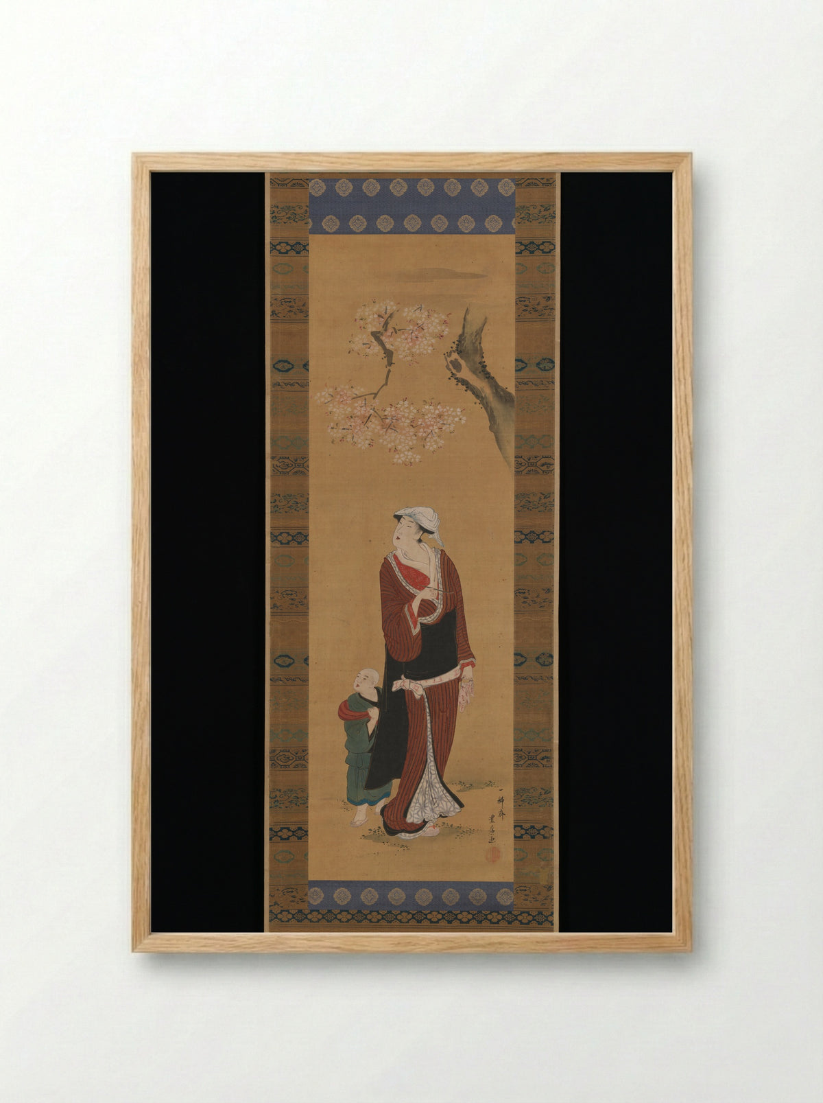 Woman and Child Beneath Cherry Blossoms - Utagawa Toyohiro - Framed Print Wood