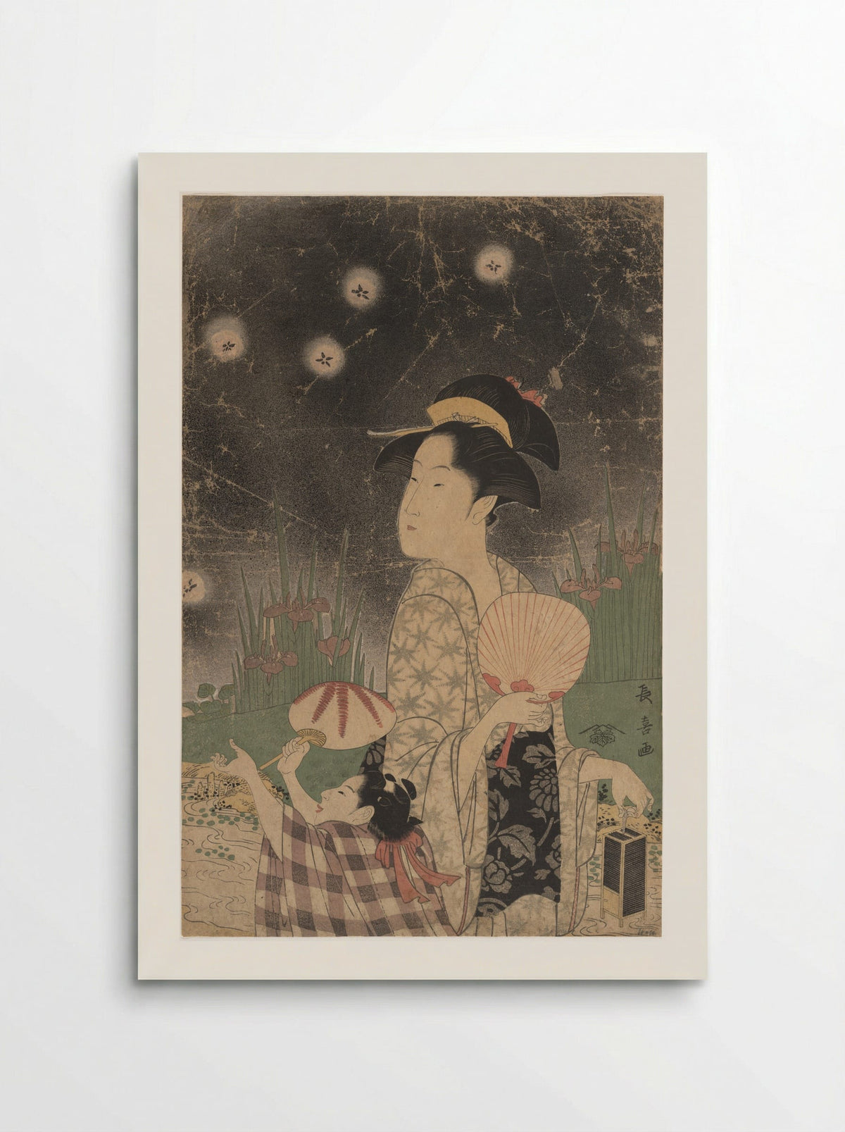 Woman and Child Catching Fireflies - Eishōsai Chōki - Poster