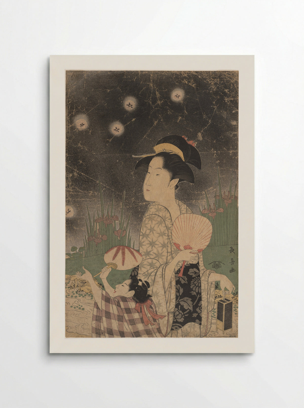Woman and Child Catching Fireflies - Eishōsai Chōki - Poster