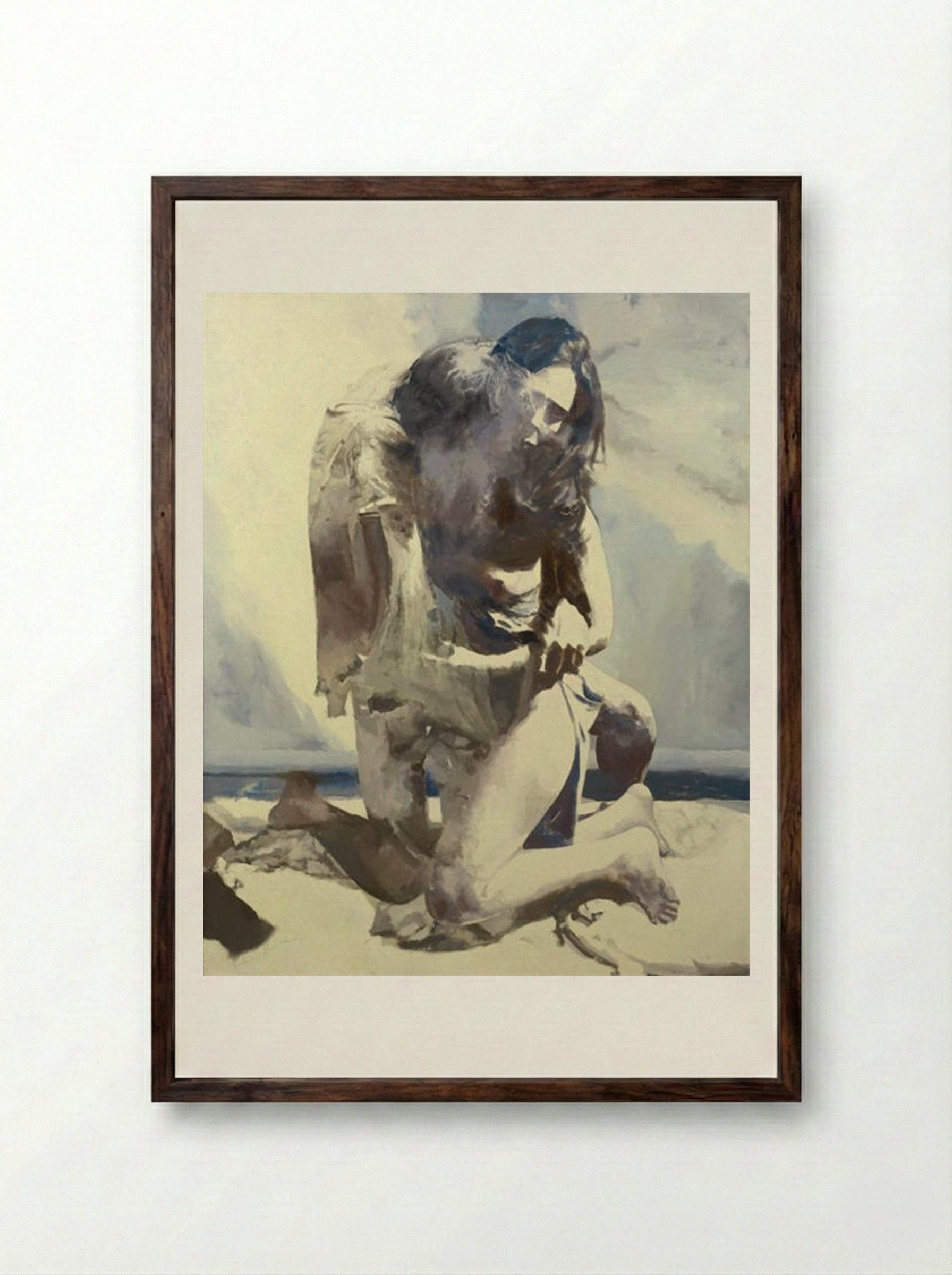 Woman and Man by the Sea - Balcomb Greene - Framed Print Dark Wood
