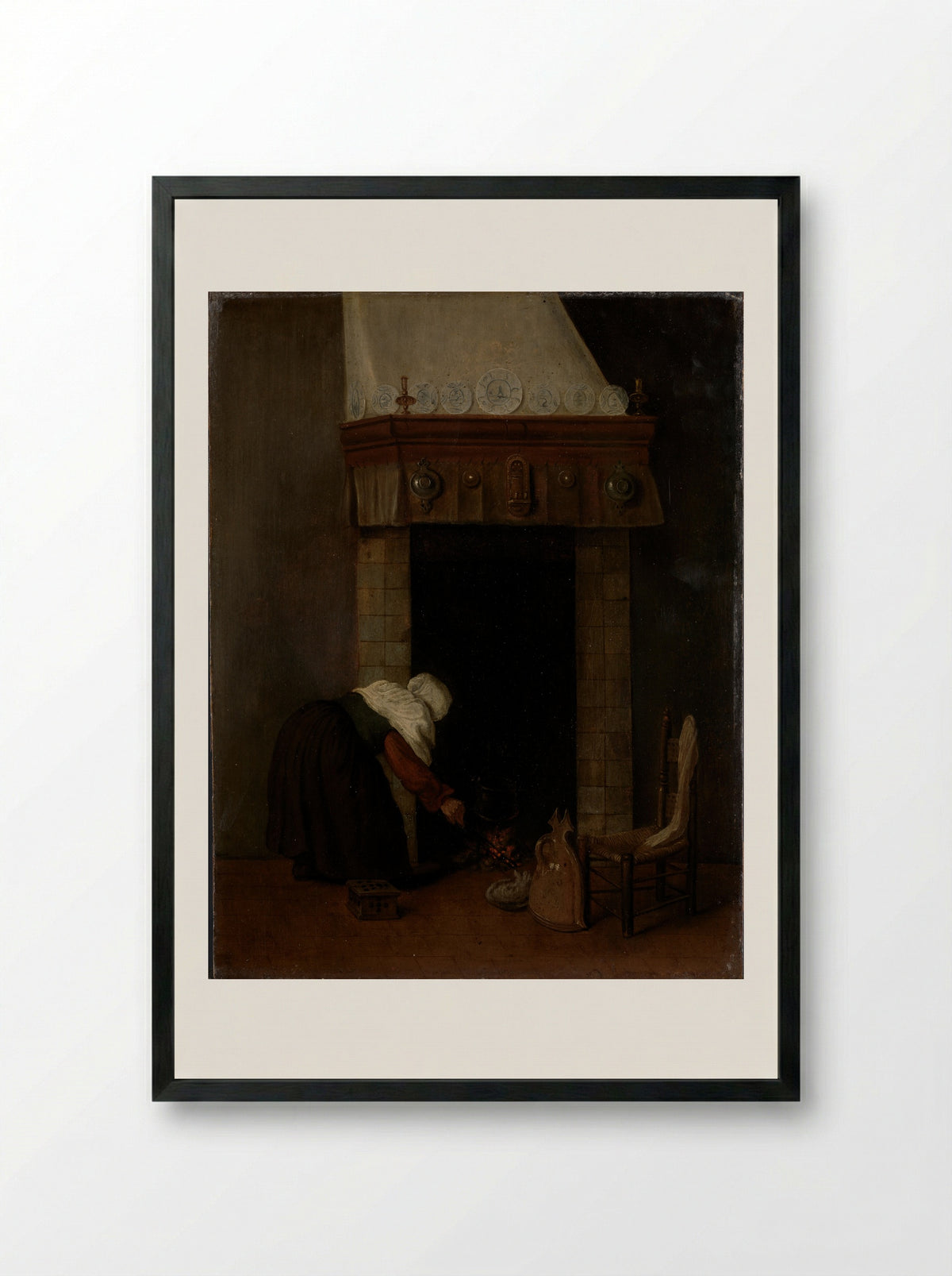 Woman at the Fireplace - Jacob Vrel - Framed Print Black