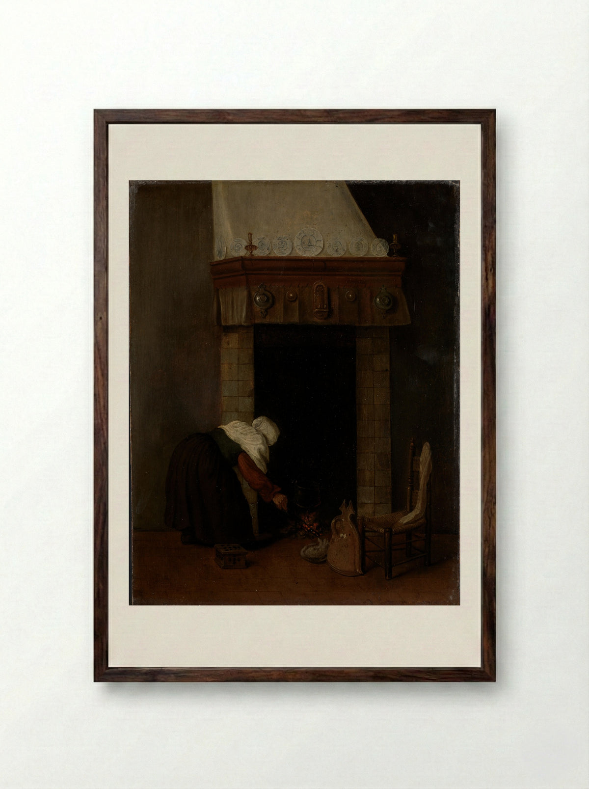 Woman at the Fireplace - Jacob Vrel - Framed Print Dark Wood
