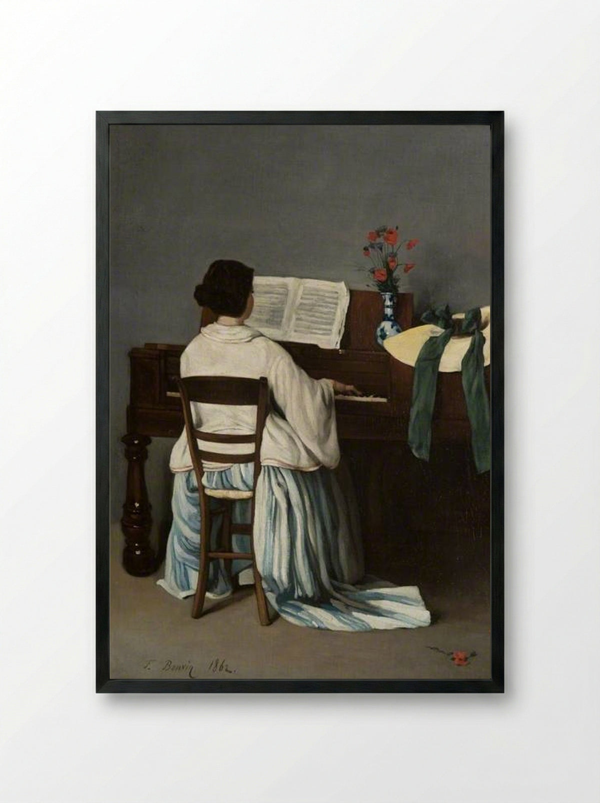 Woman at the Spinet - François Bonvin - Framed Print Black