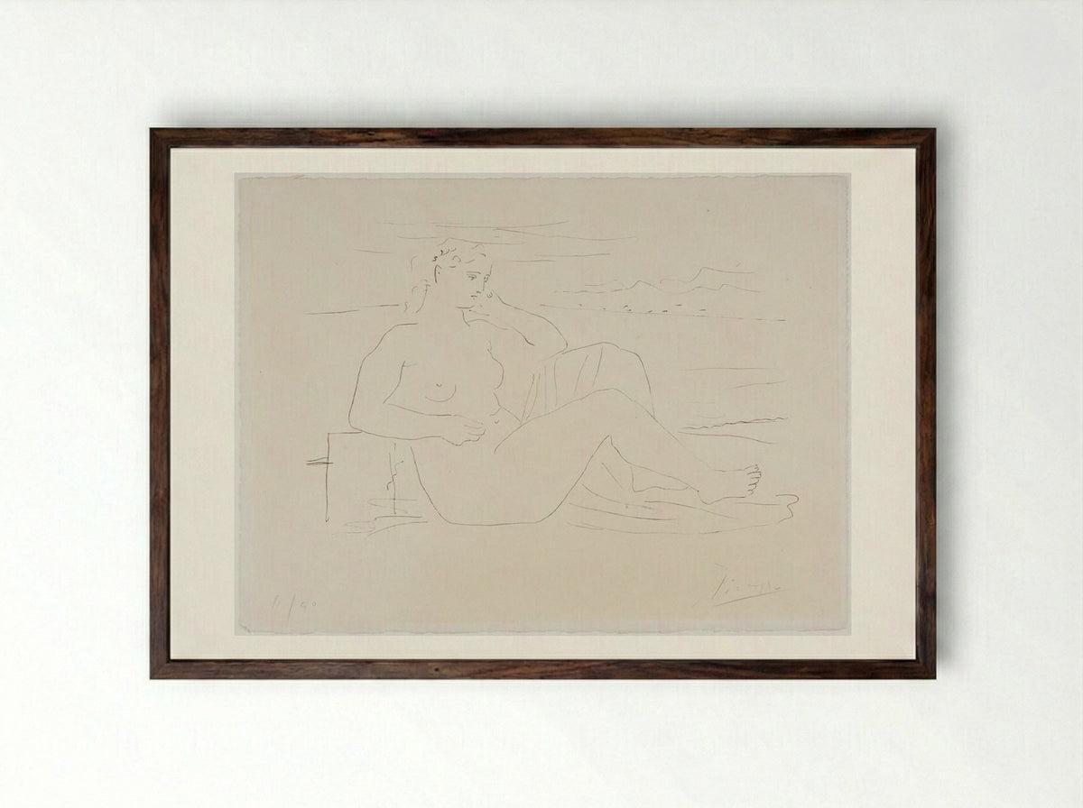 Woman beside the Sea - Pablo Picasso - Framed Print Dark Wood