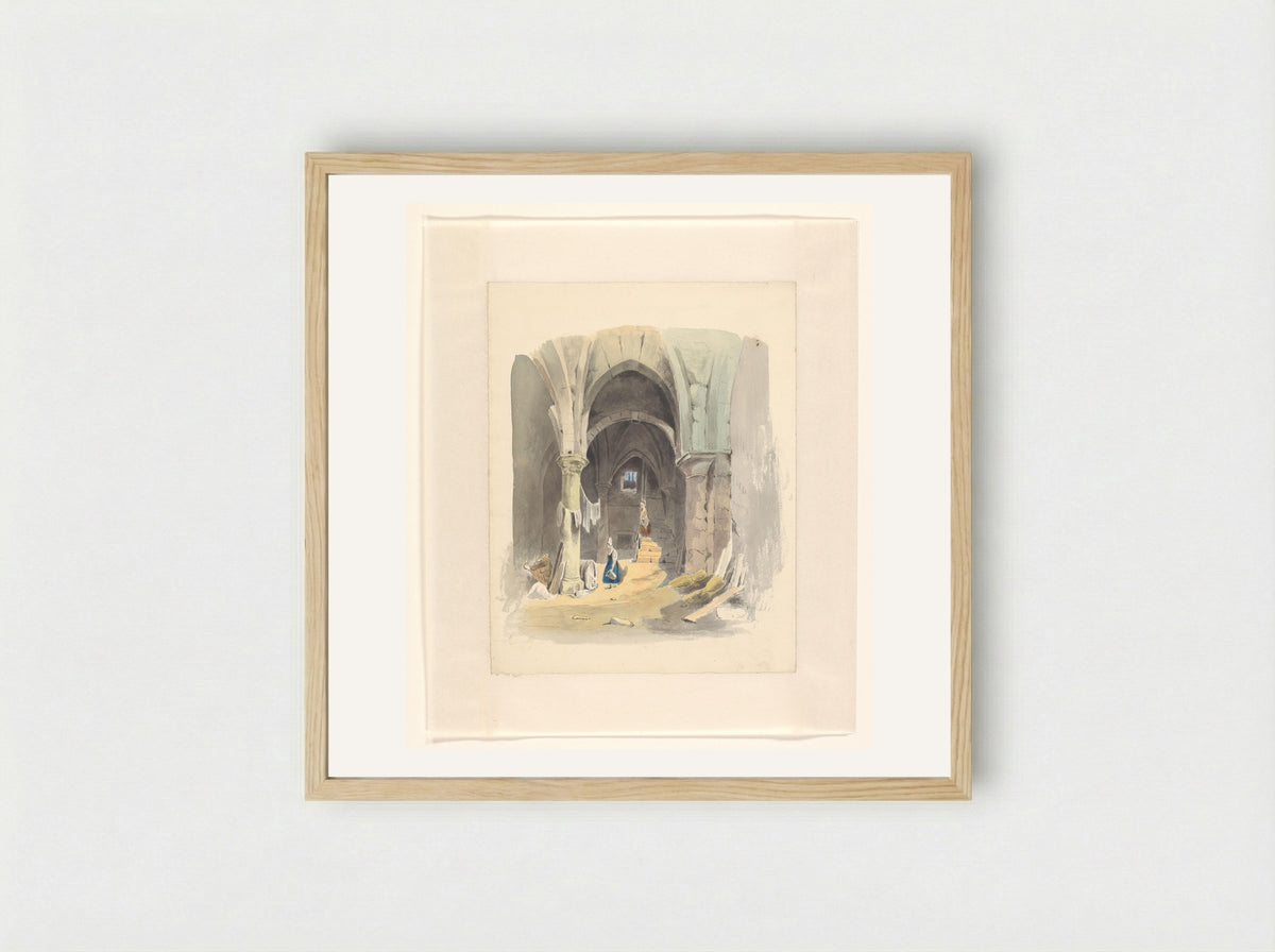 Woman by a Wine Cask in a Cellar - Johannes van Reijn - Framed Print Wood
