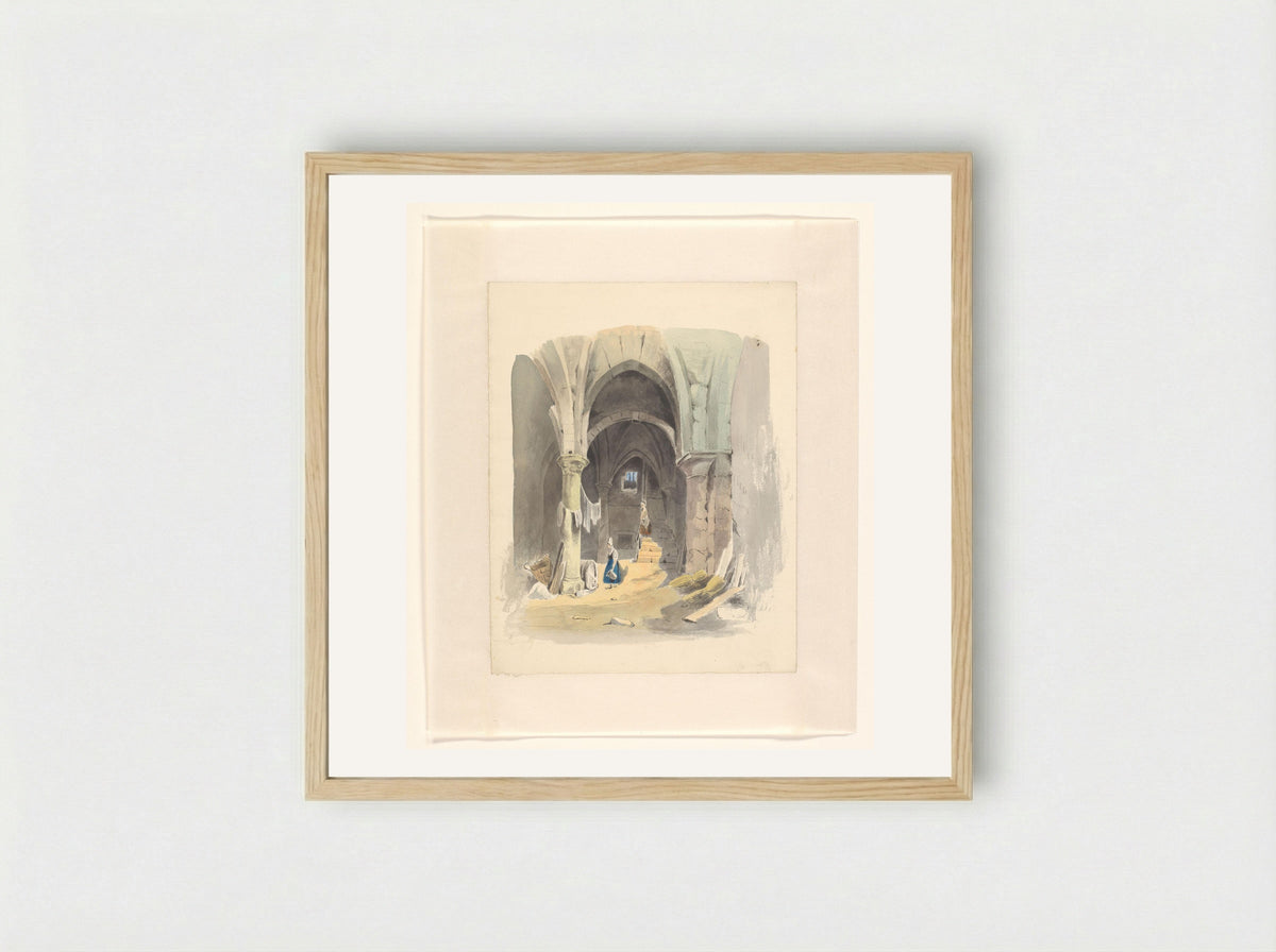 Woman by a Wine Cask in a Cellar - Johannes van Reijn - Framed Print Wood