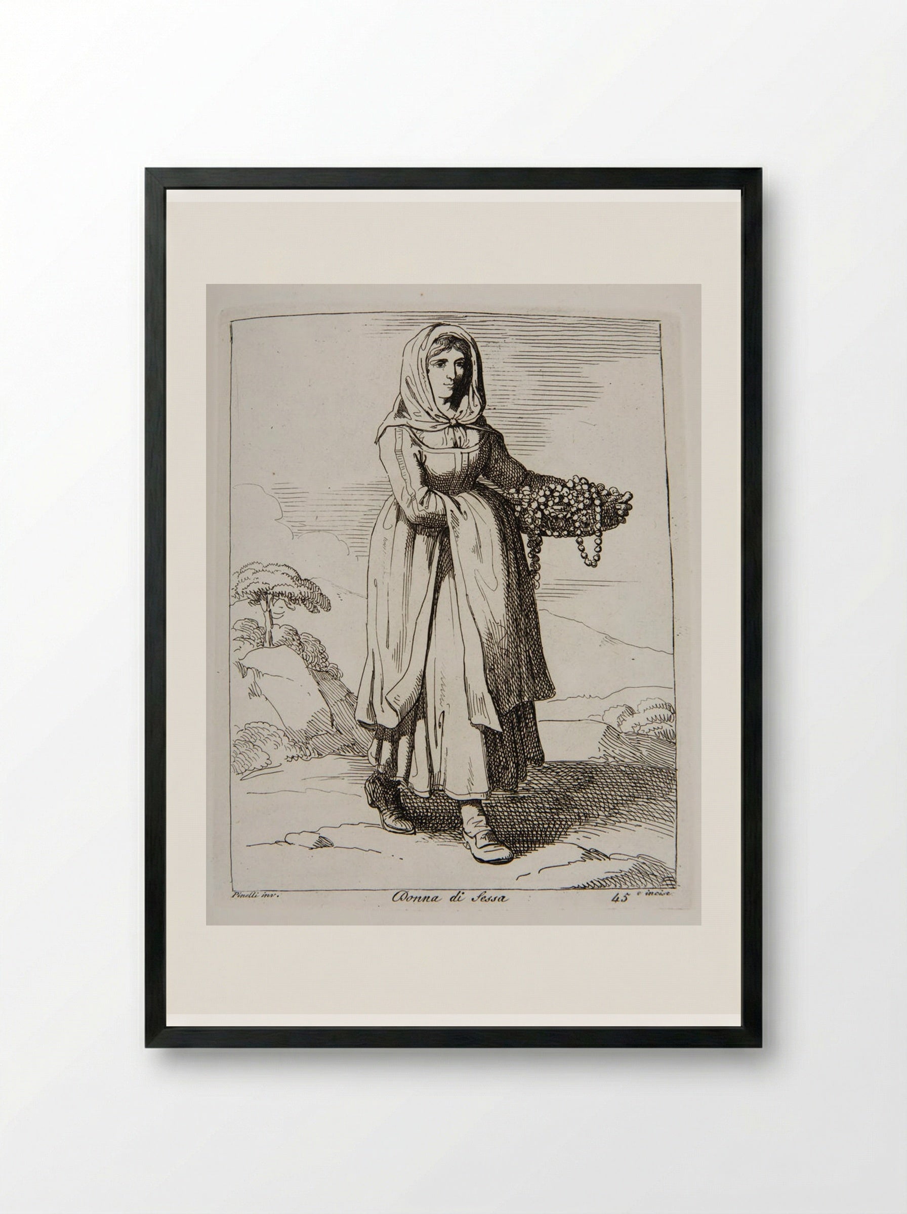 Woman from Sessa - Bartolomeo Pinelli - Framed Print Black