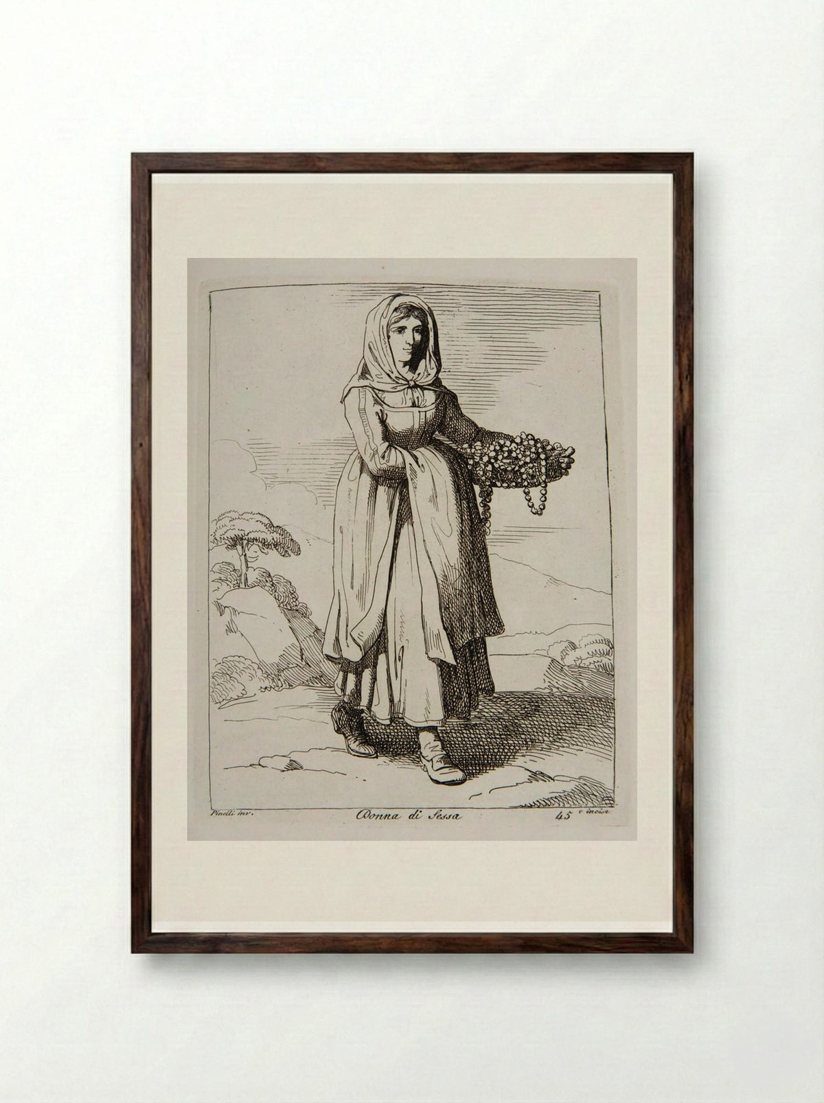 Woman from Sessa - Bartolomeo Pinelli - Framed Print Dark Wood