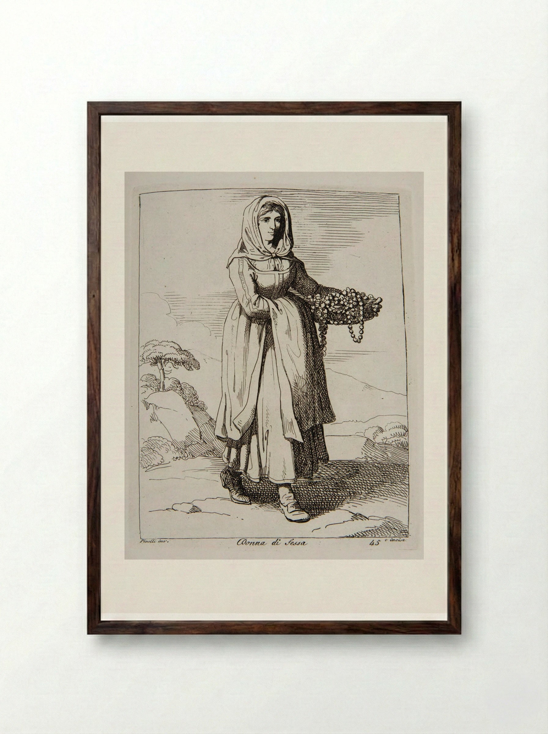 Woman from Sessa - Bartolomeo Pinelli - Framed Print Dark Wood