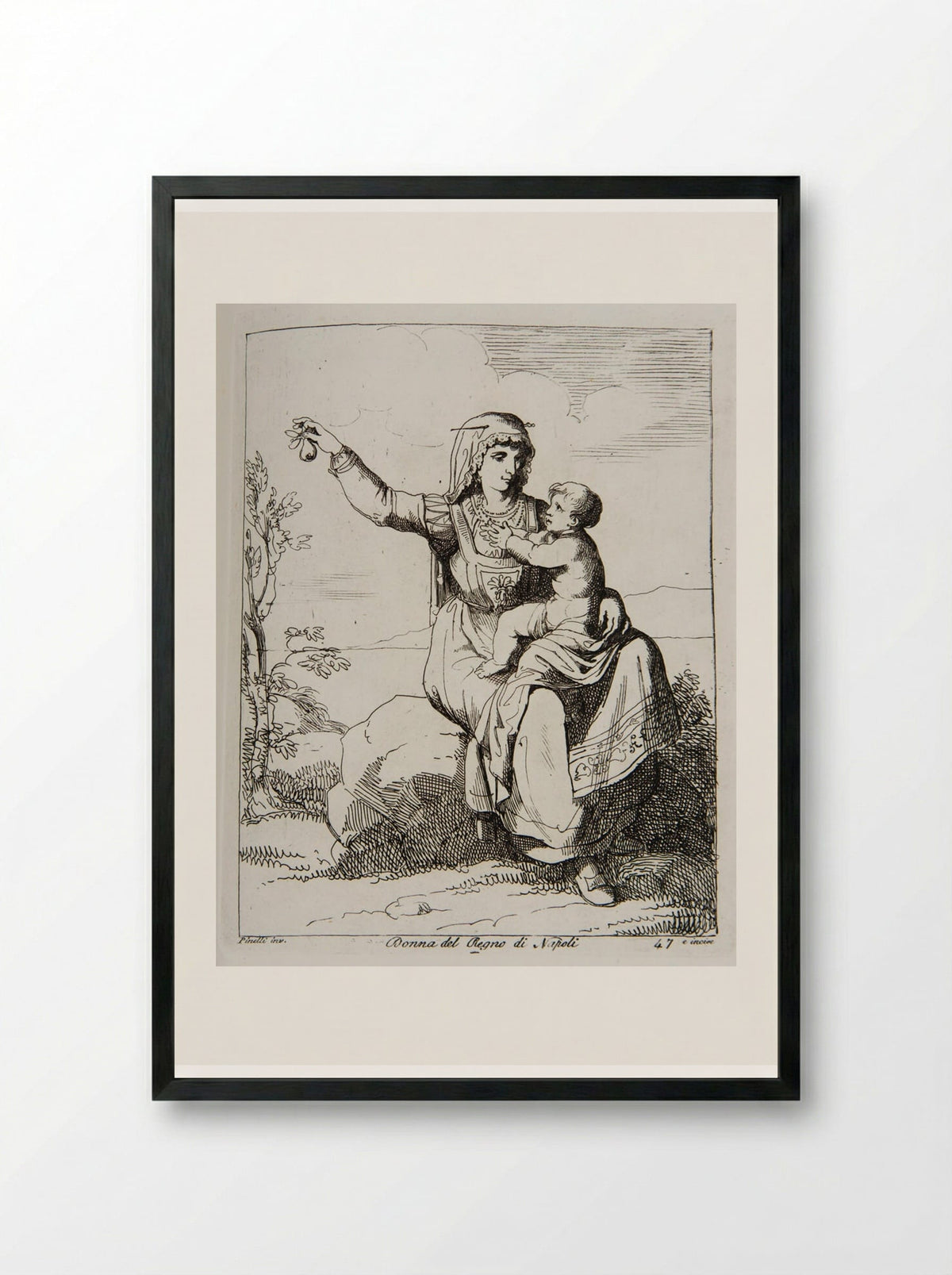 Woman from the Kingdom of Naples - Bartolomeo Pinelli - Framed Print Black