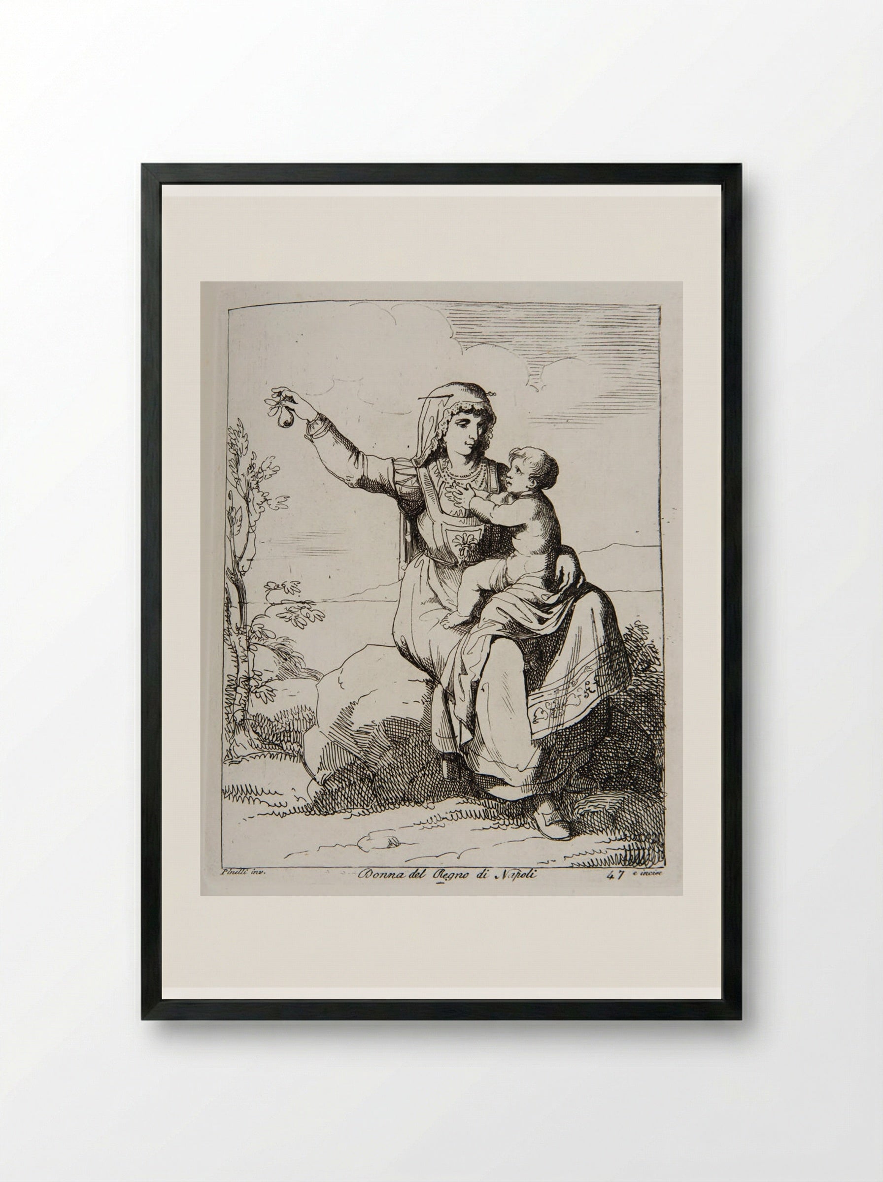 Woman from the Kingdom of Naples - Bartolomeo Pinelli - Framed Print Black