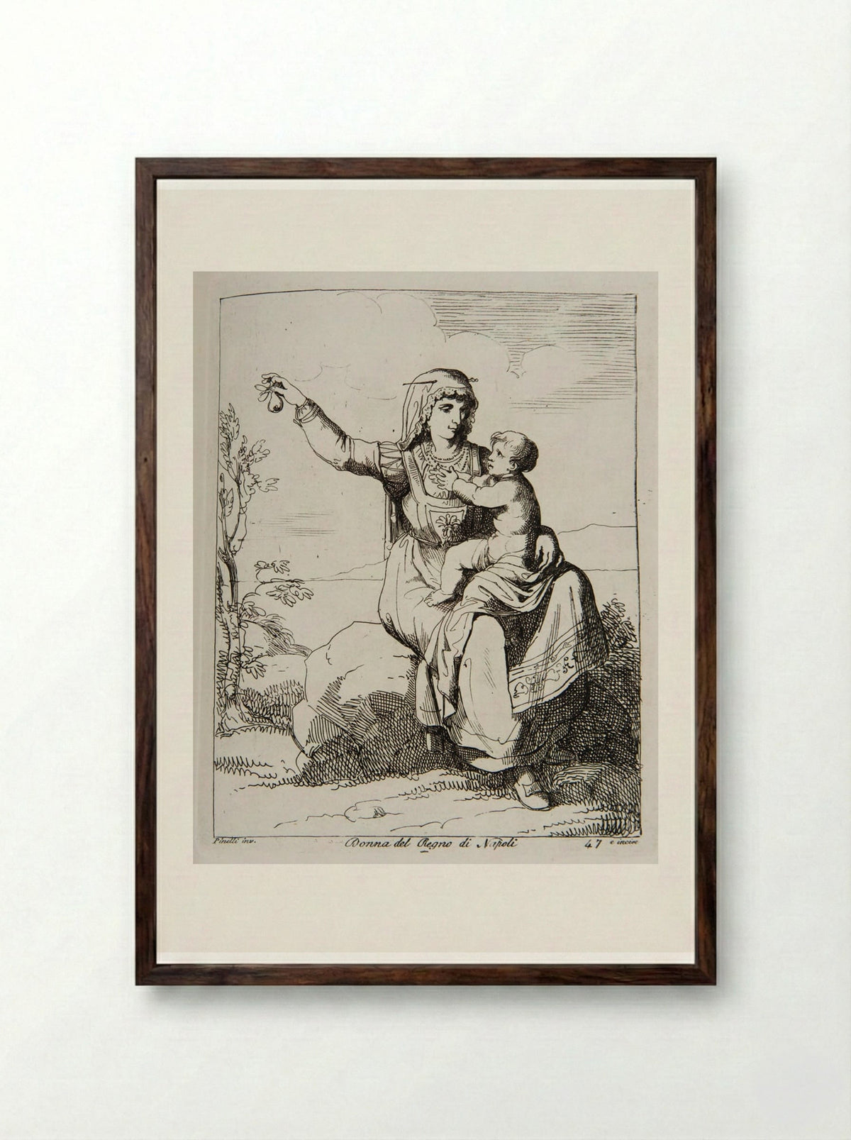 Woman from the Kingdom of Naples - Bartolomeo Pinelli - Framed Print Dark Wood