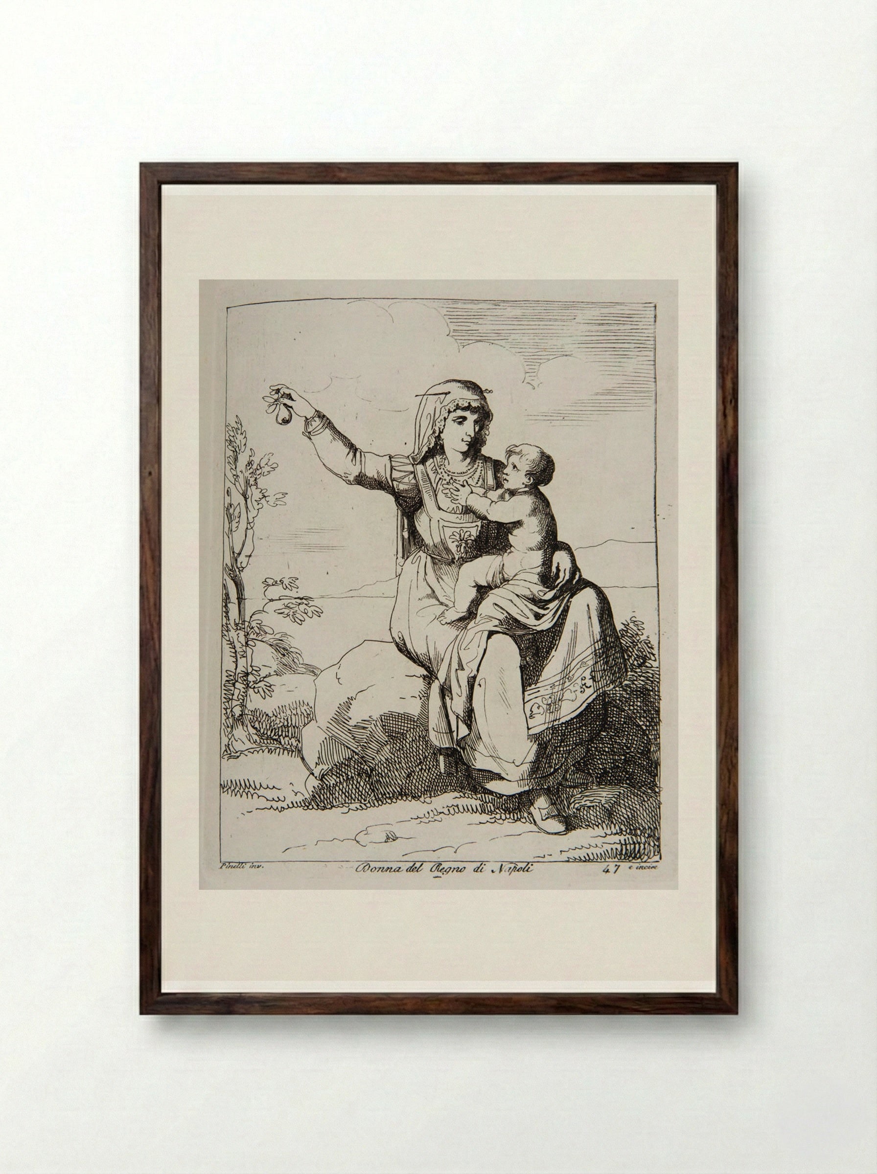 Woman from the Kingdom of Naples - Bartolomeo Pinelli - Framed Print Dark Wood