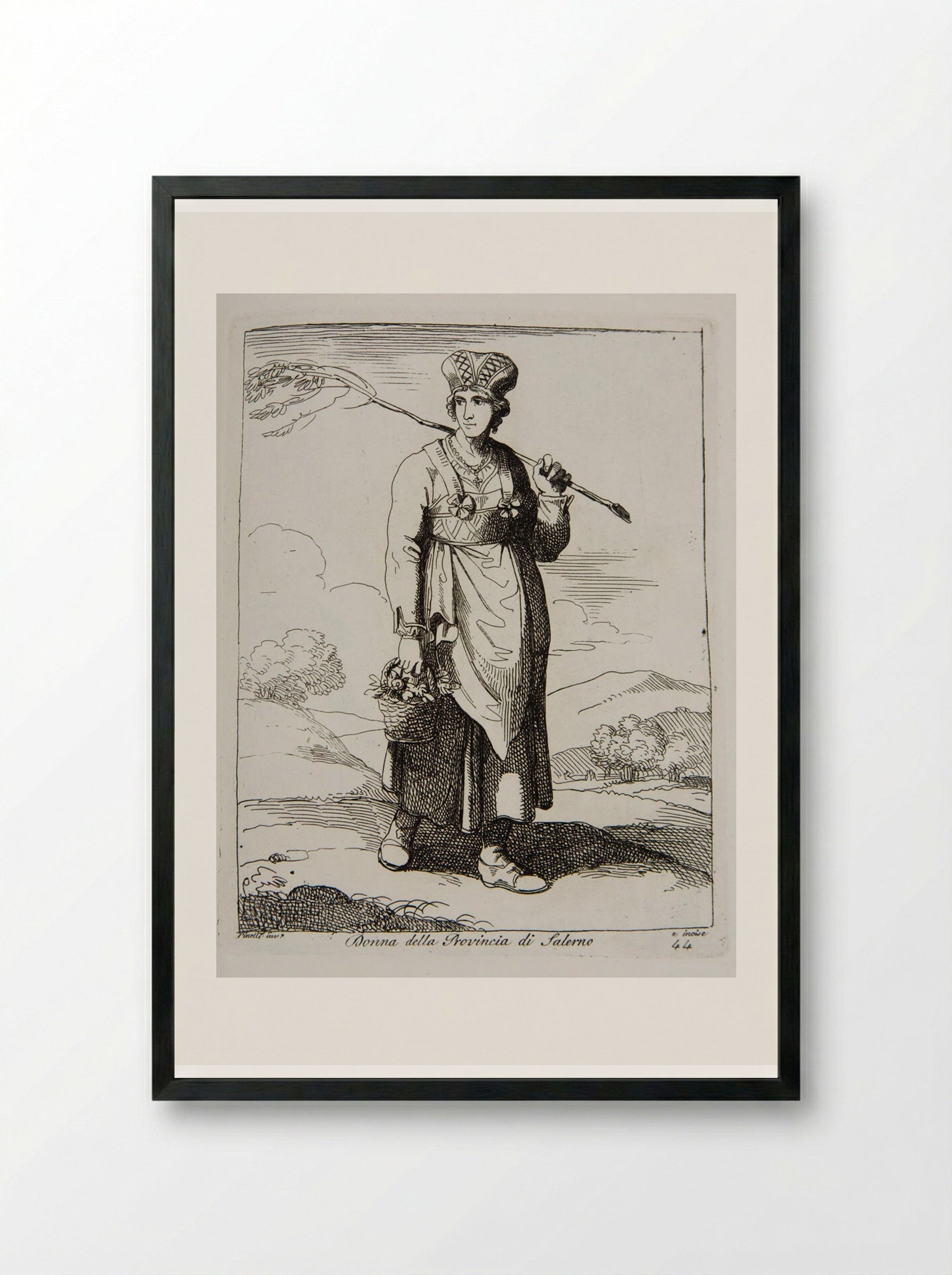 Woman from the Province of Salerno - Bartolomeo Pinelli - Framed Print Black