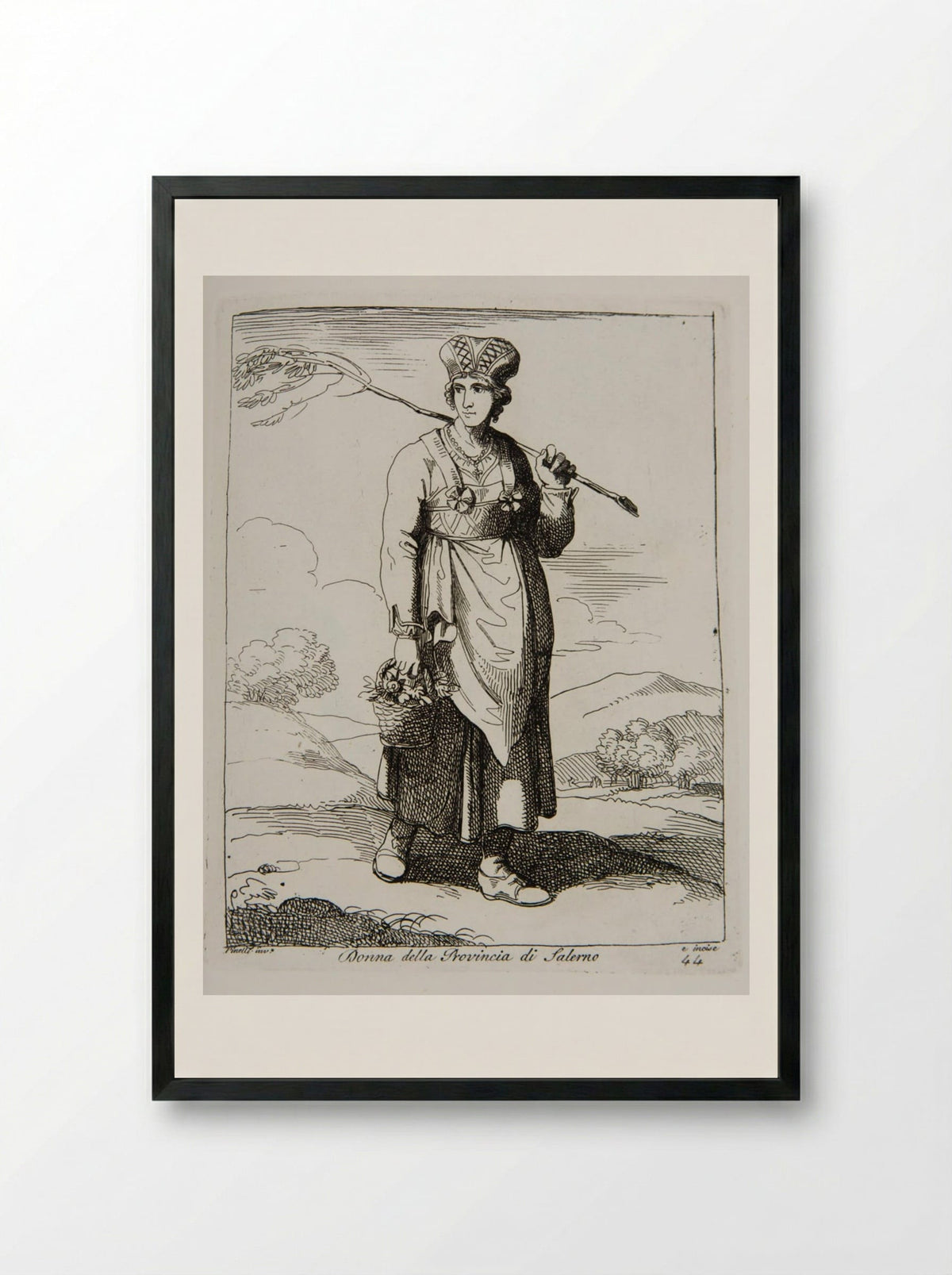 Woman from the Province of Salerno - Bartolomeo Pinelli - Framed Print Black