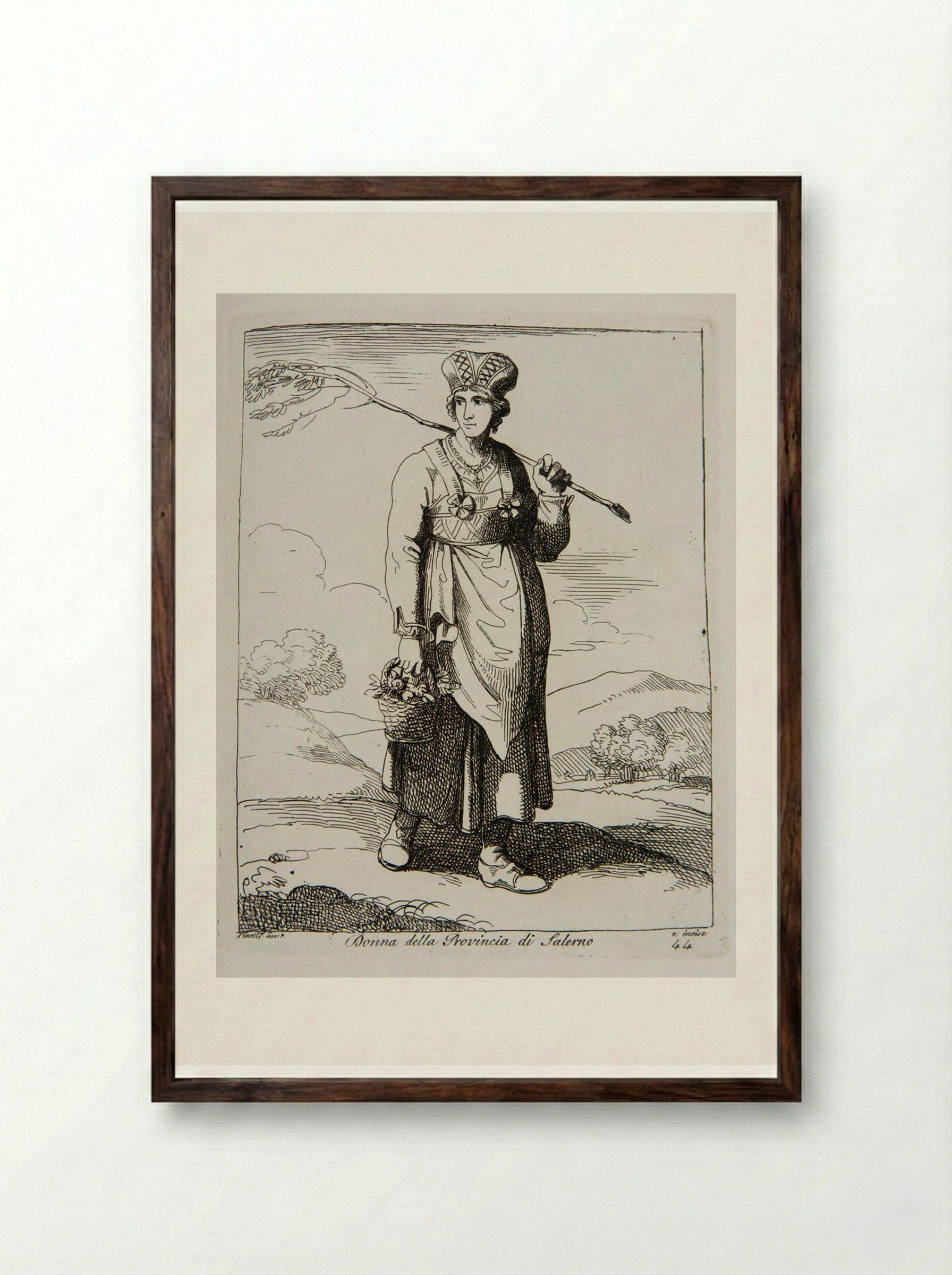 Woman from the Province of Salerno - Bartolomeo Pinelli - Framed Print Dark Wood