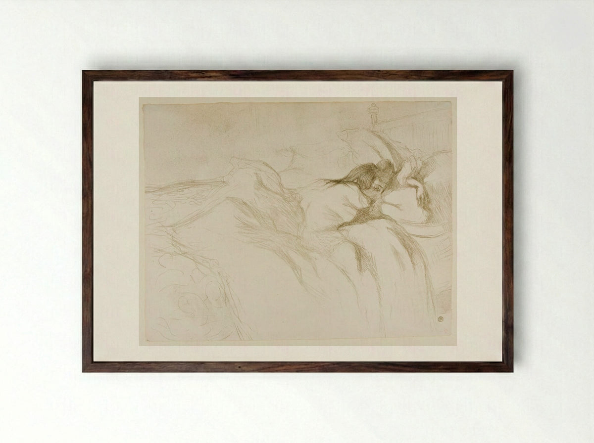 Woman in Bed, Waking - Henri de Toulouse-Lautrec - Framed Print Dark Wood