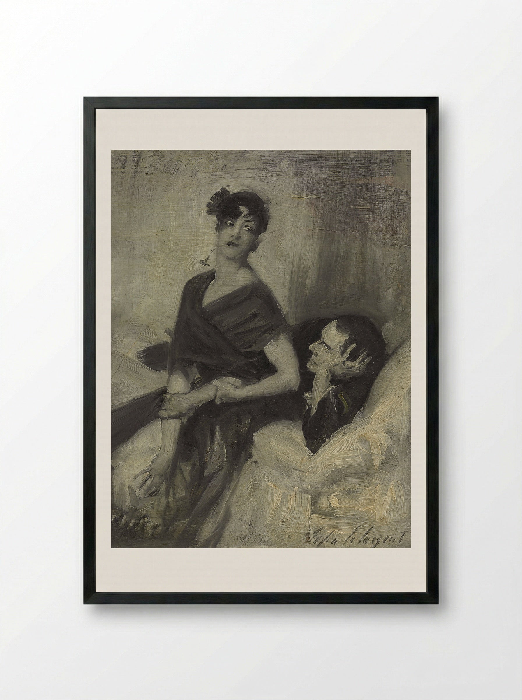 Woman in Bed - John Singer Sargent - Framed Print Black