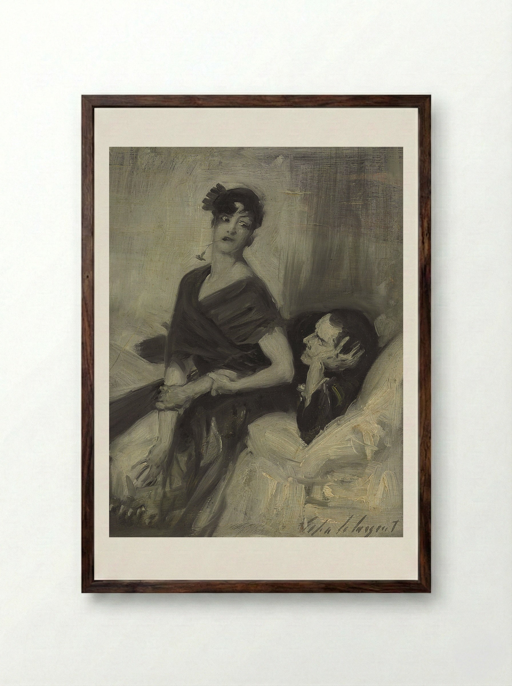 Woman in Bed - John Singer Sargent - Framed Print Dark Wood
