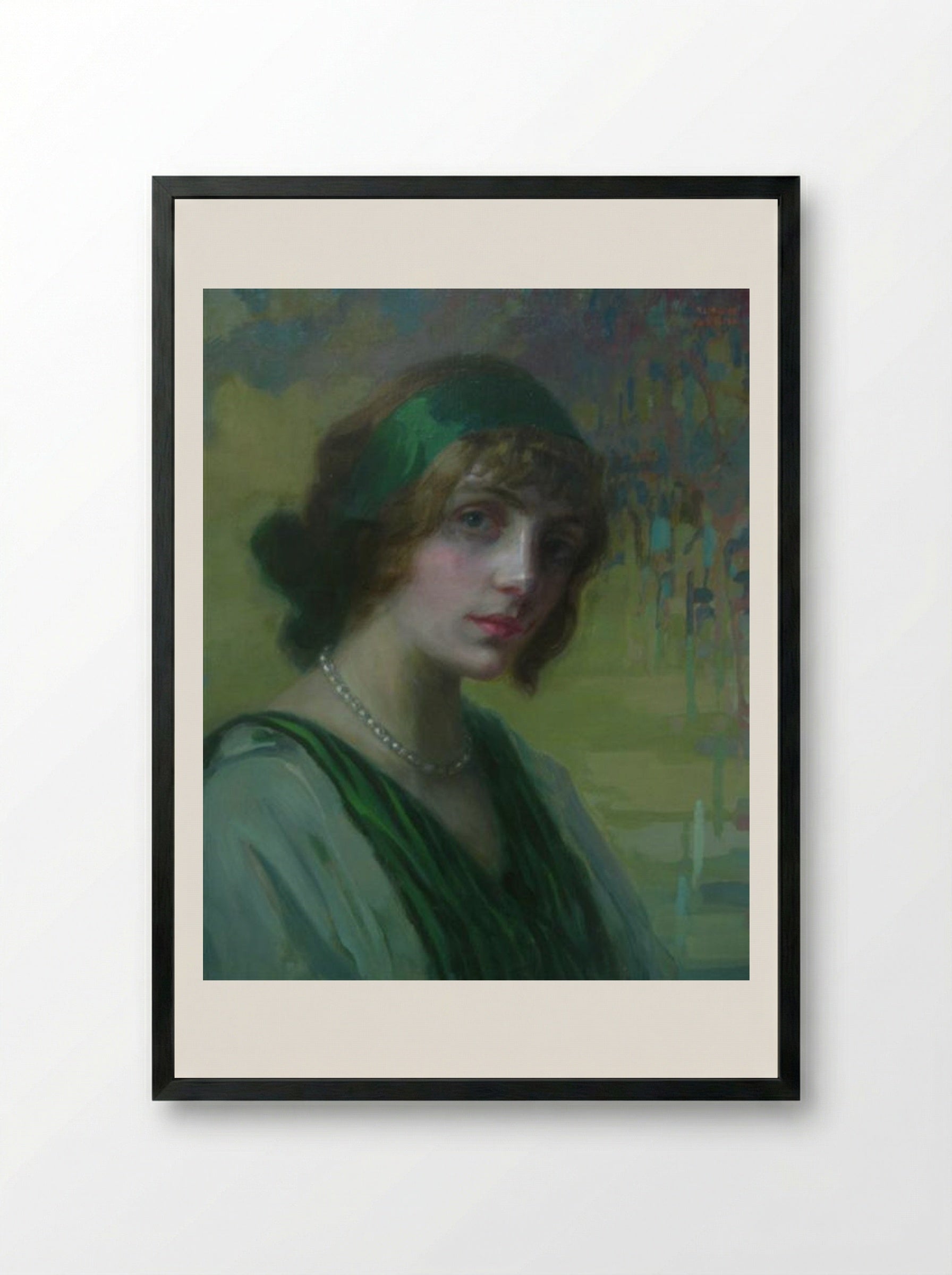 Woman in Green - Kimon Loghi - Framed Print Black