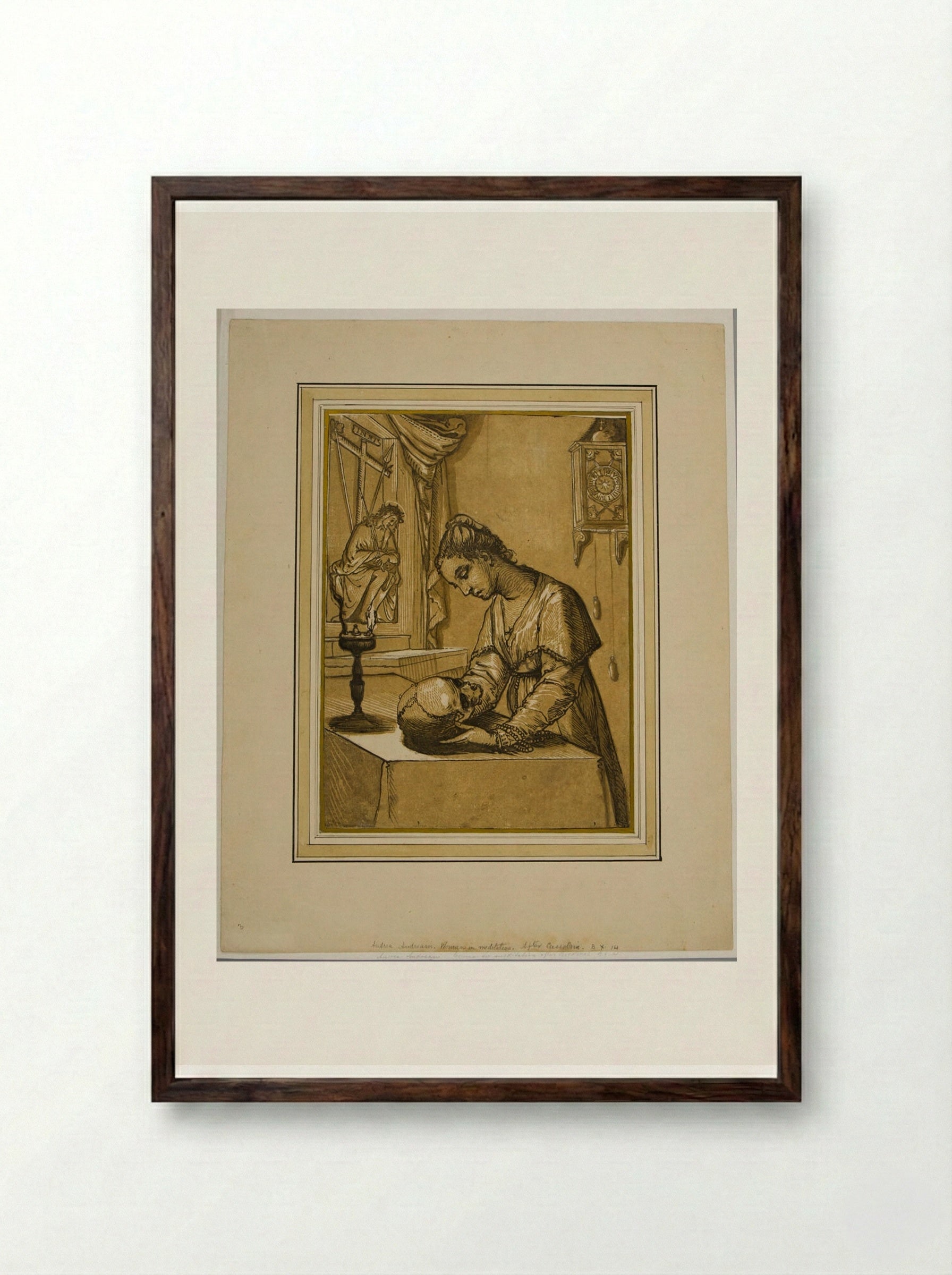 Woman in Meditation - Andrea Andreani - Framed Print Dark Wood