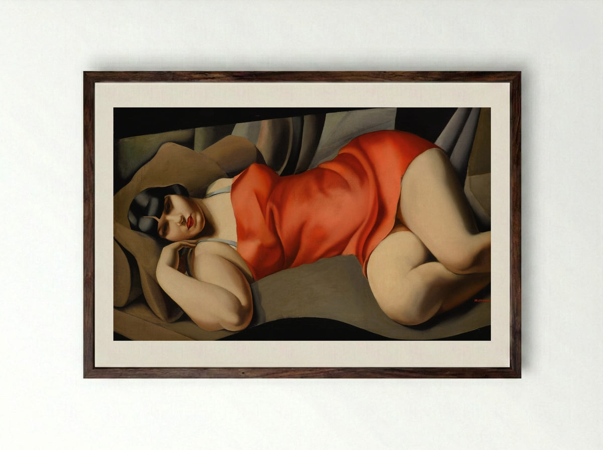 Woman in Red (Portrait of Mrs. Bush) - Tamara de Lempicka - Framed Print Dark Wood