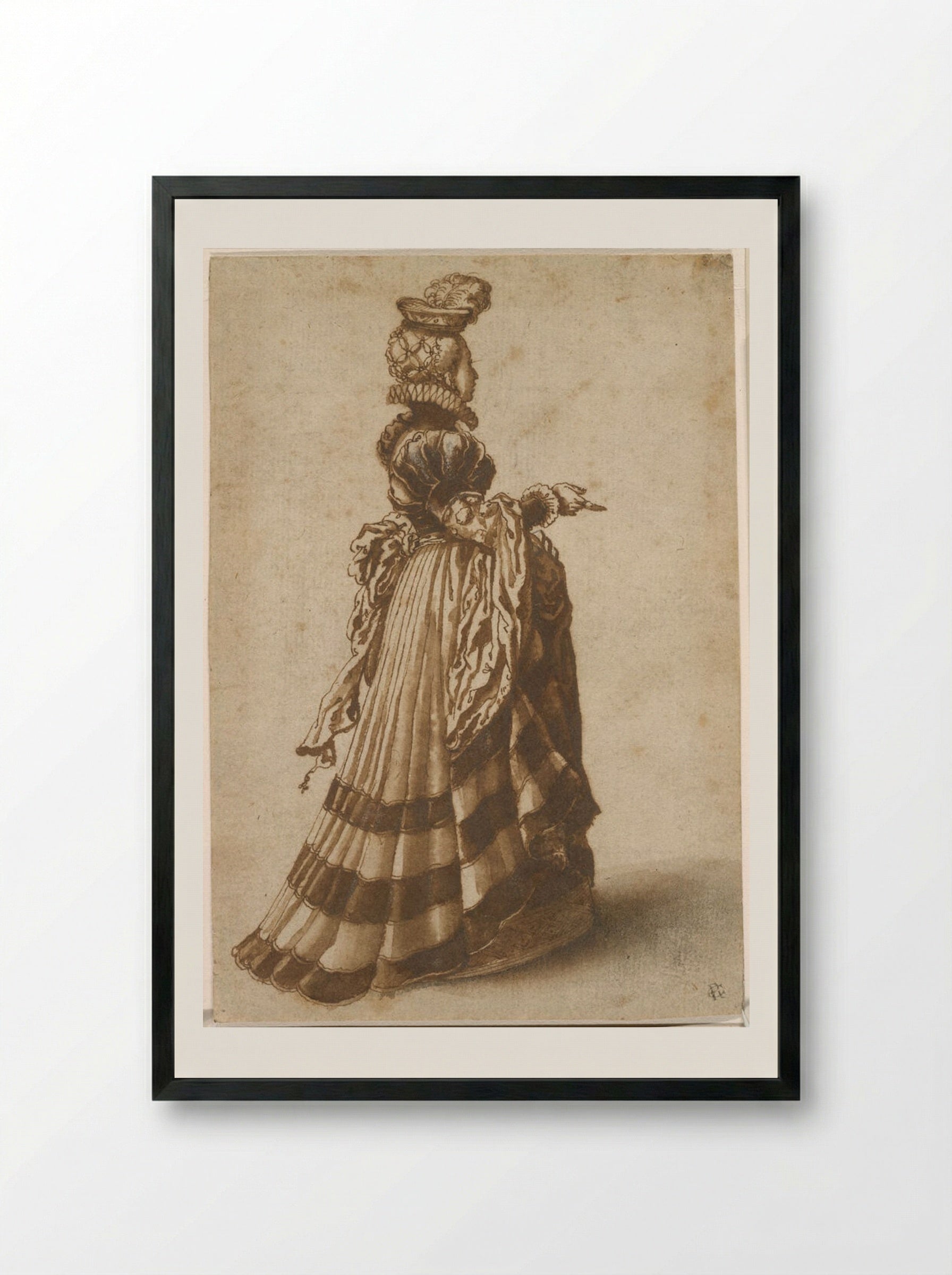 Woman in Sixteenth-Century Costume - Jan de Bisschop - Framed Print Black