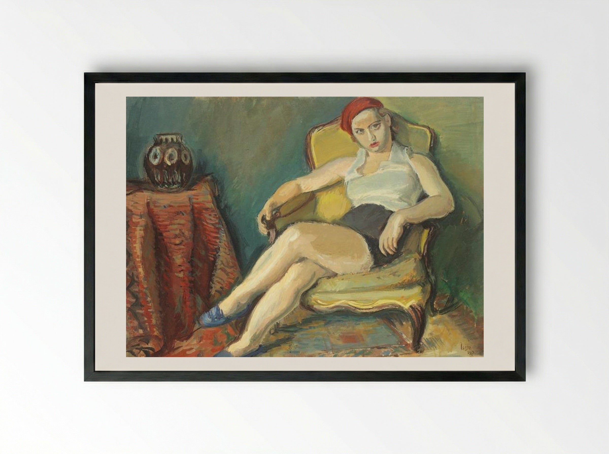 Woman in Yellow Chair - Iosif Iser - Framed Print Black