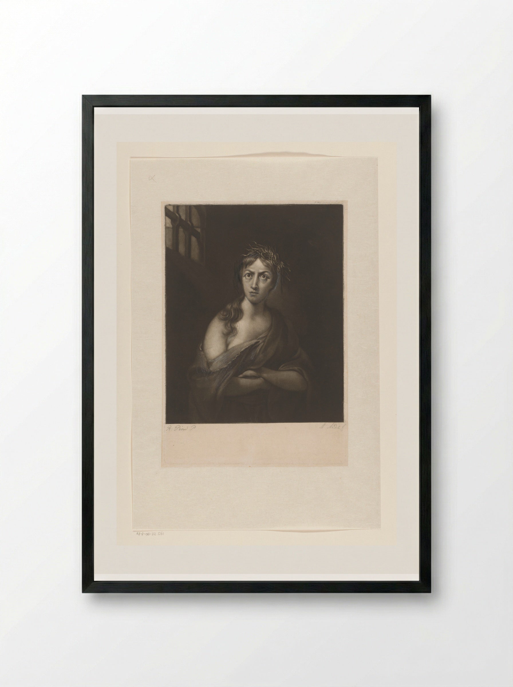 Woman in a Cell with Twigs in Her Hair - James McArdell - Framed Print Black