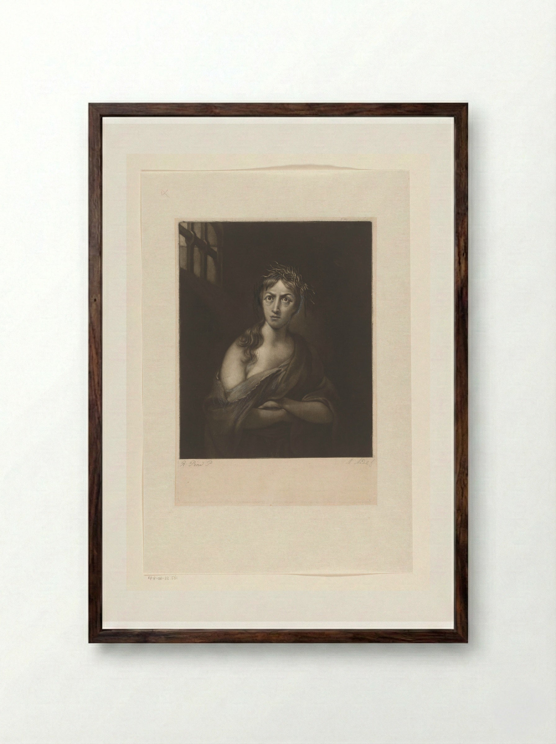Woman in a Cell with Twigs in Her Hair - James McArdell - Framed Print Dark Wood