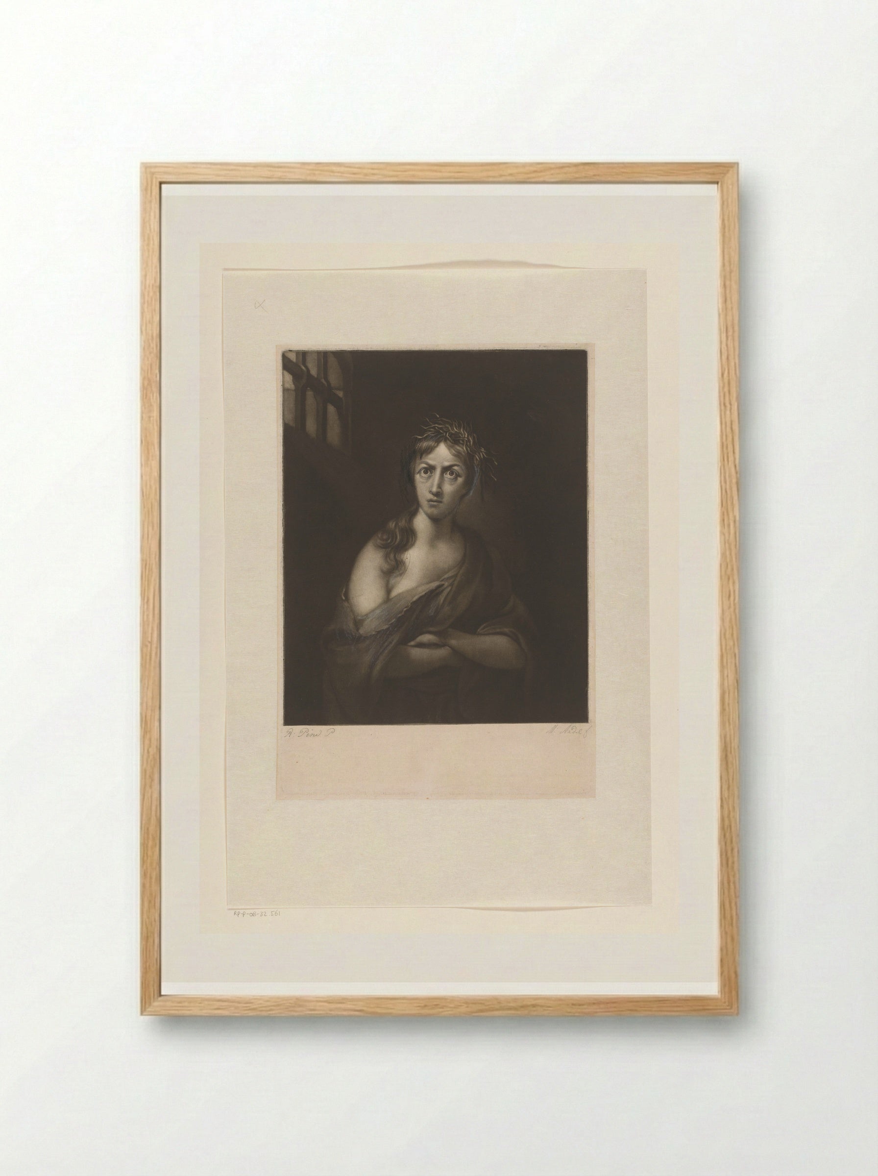 Woman in a Cell with Twigs in Her Hair - James McArdell - Framed Print Wood