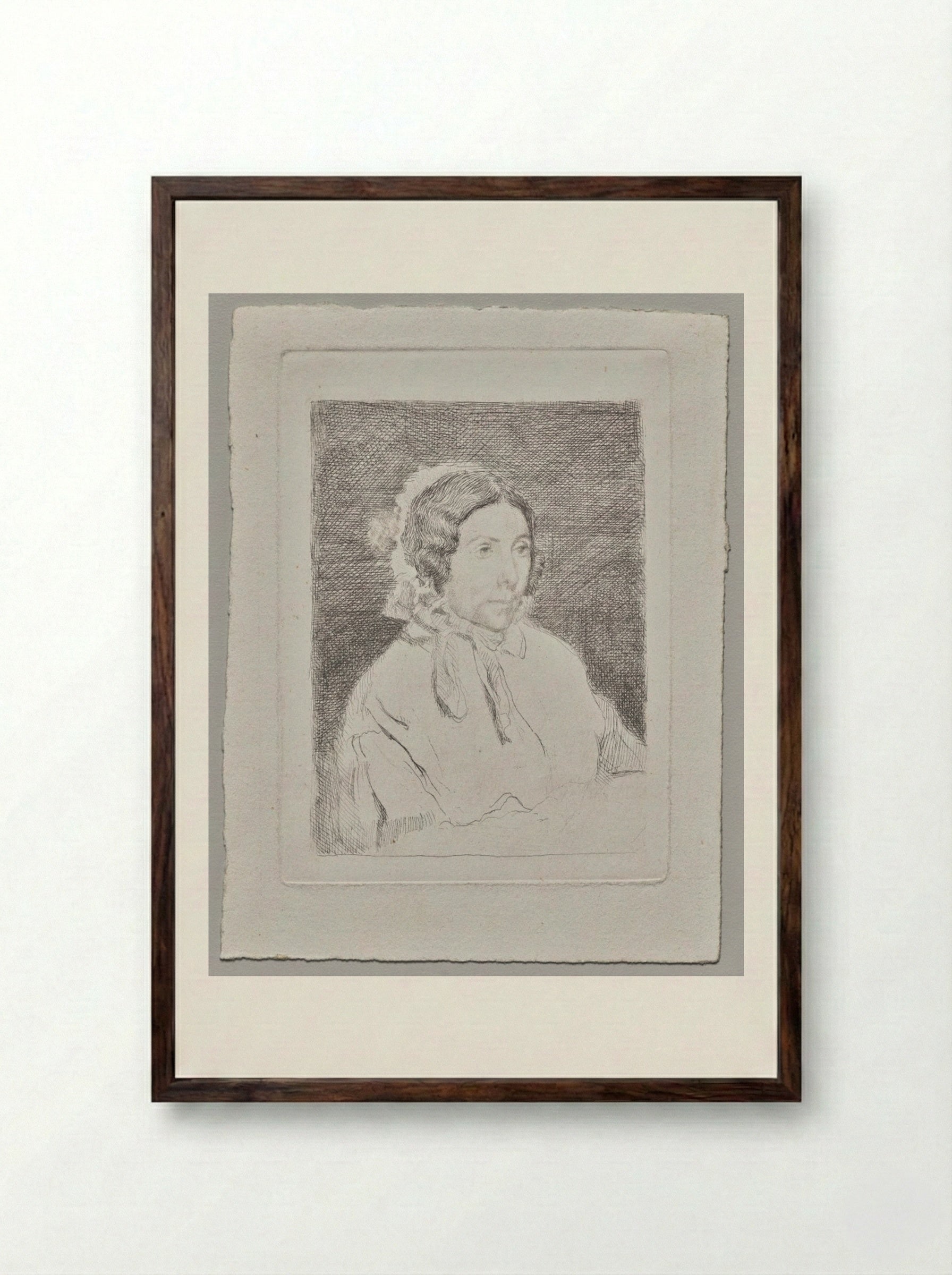 Woman in a Ruffled Cap - Edgar Degas - Framed Print Dark Wood
