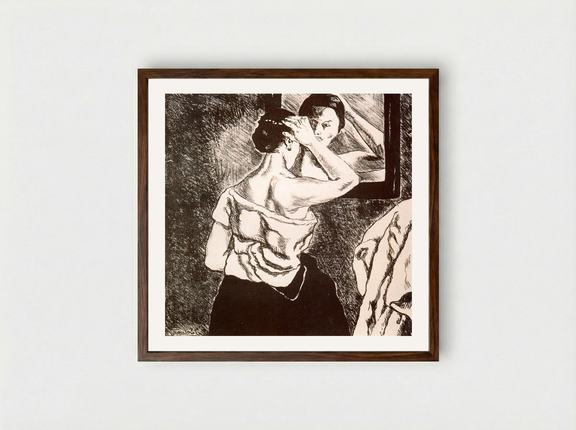 Woman in the Mirror - José Gutiérrez Solana - Framed Print Dark Wood