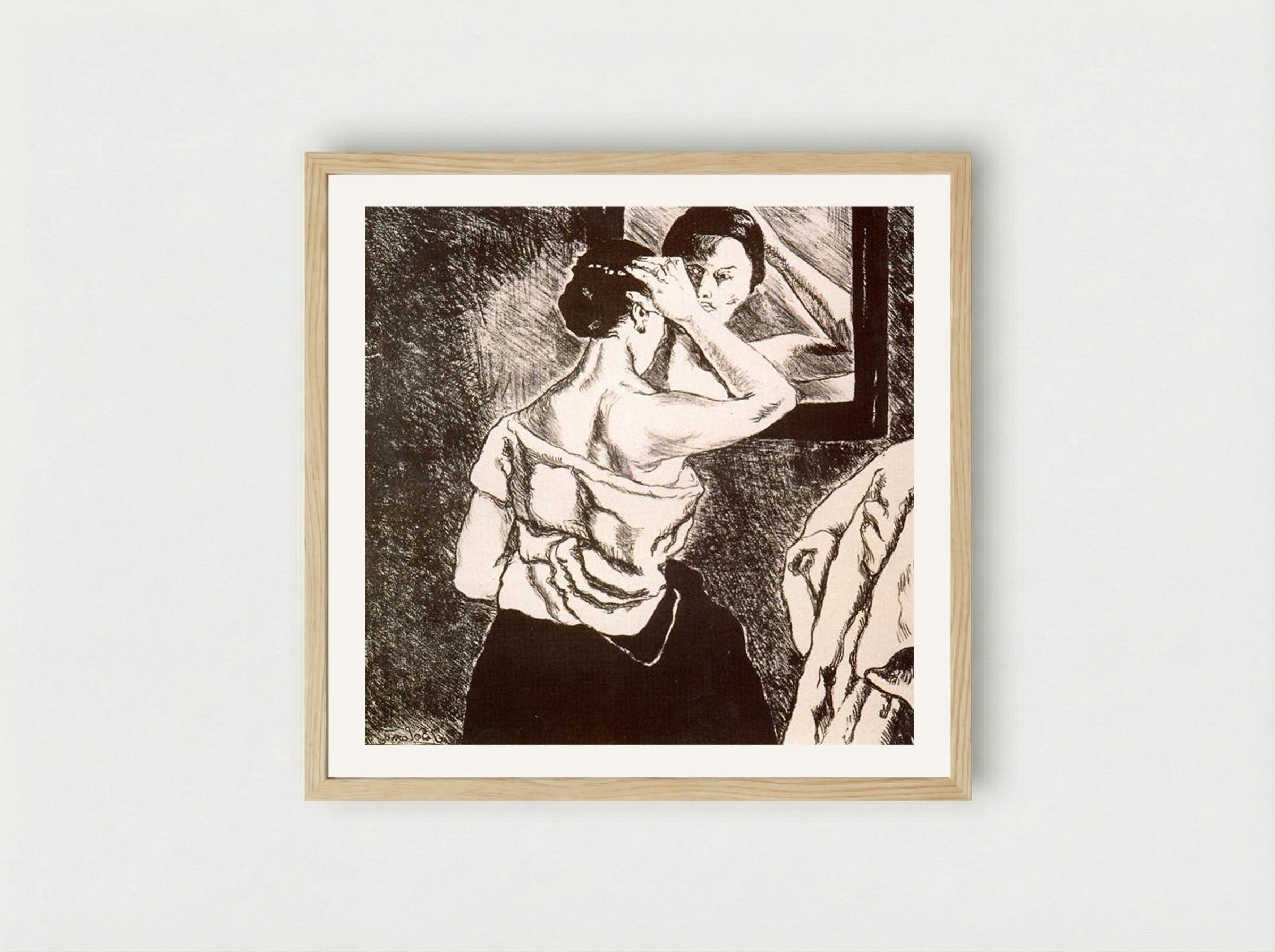 Woman in the Mirror - José Gutiérrez Solana - Framed Print Wood