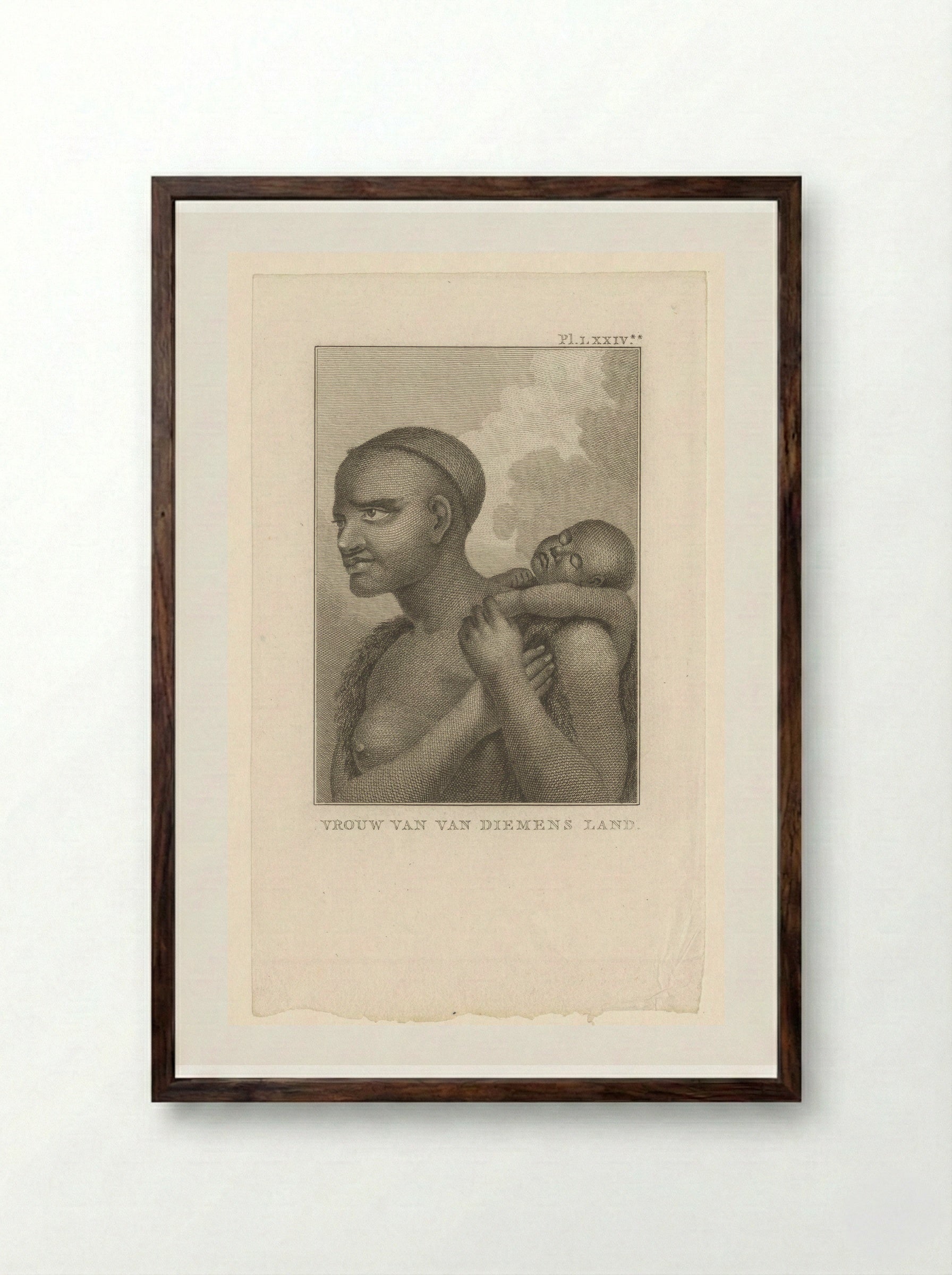 Woman of Van Diemen's Land with Child - Diverse Vervaardigers - Framed Print Dark Wood
