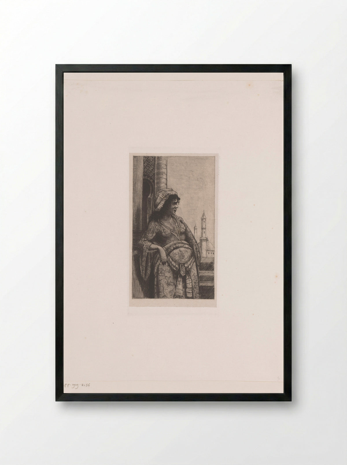 Woman on a Balcony with a Mosque in the Background - Vicomte Arthur-Jean Le Bailly d'Inghuem - Framed Print Black