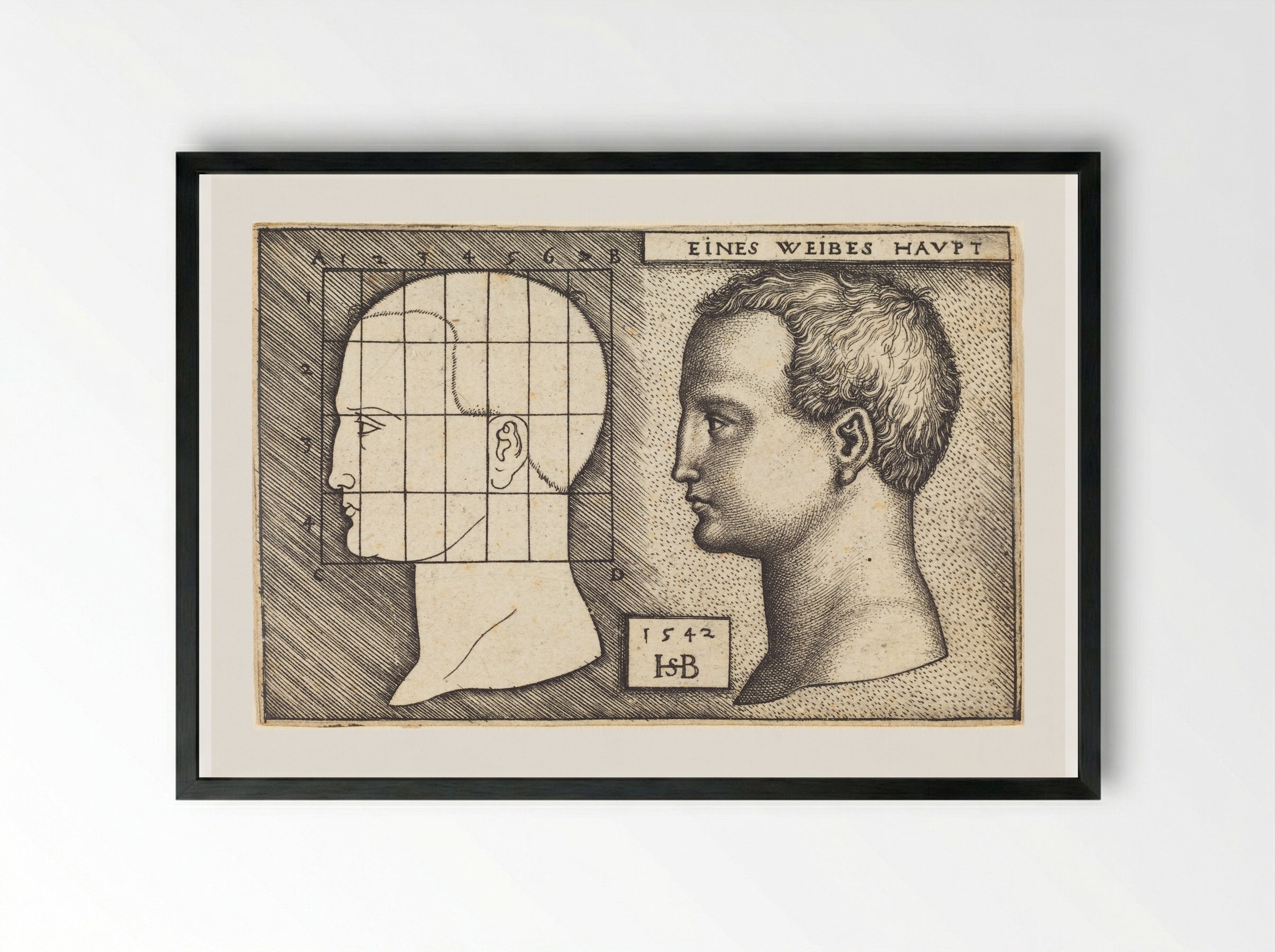 Woman's Head (Eines Weibes Havpt) - Sebald Beham - Framed Print Black