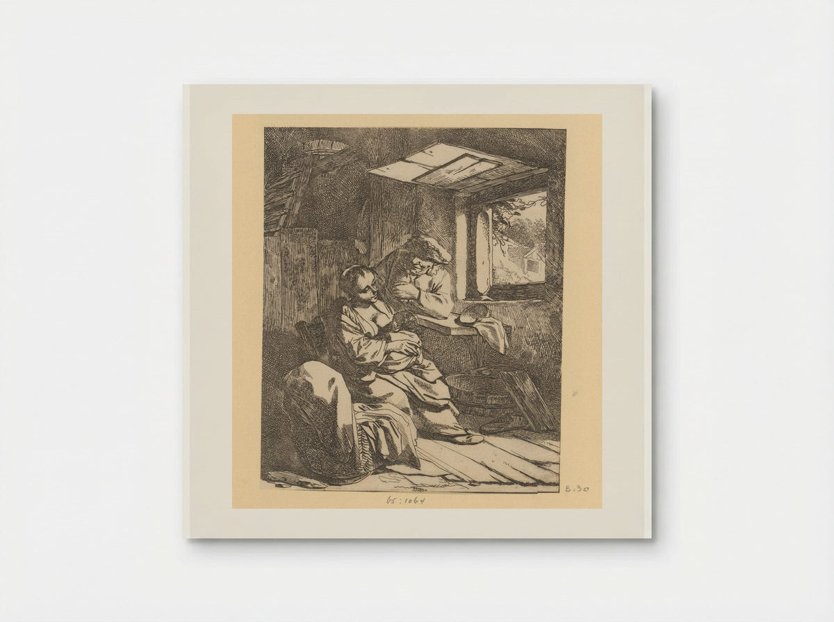Woman with Child and Man by a Cradle in an Interior with an Open Window - Cornelis Pietersz. Bega - Poster
