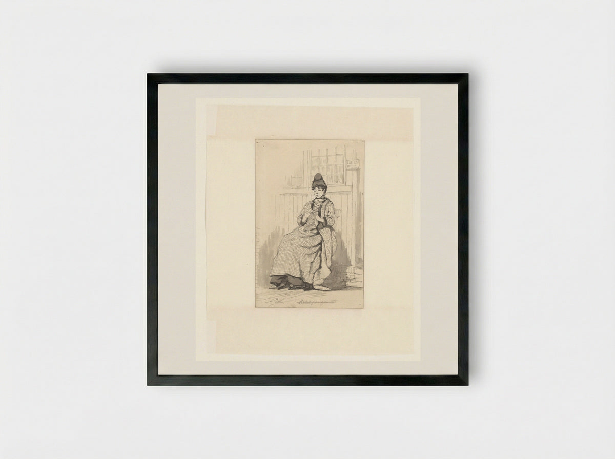 Woman with Needlework at the International Food Exhibition in Amsterdam - Johan Conrad Greive - Framed Print Black