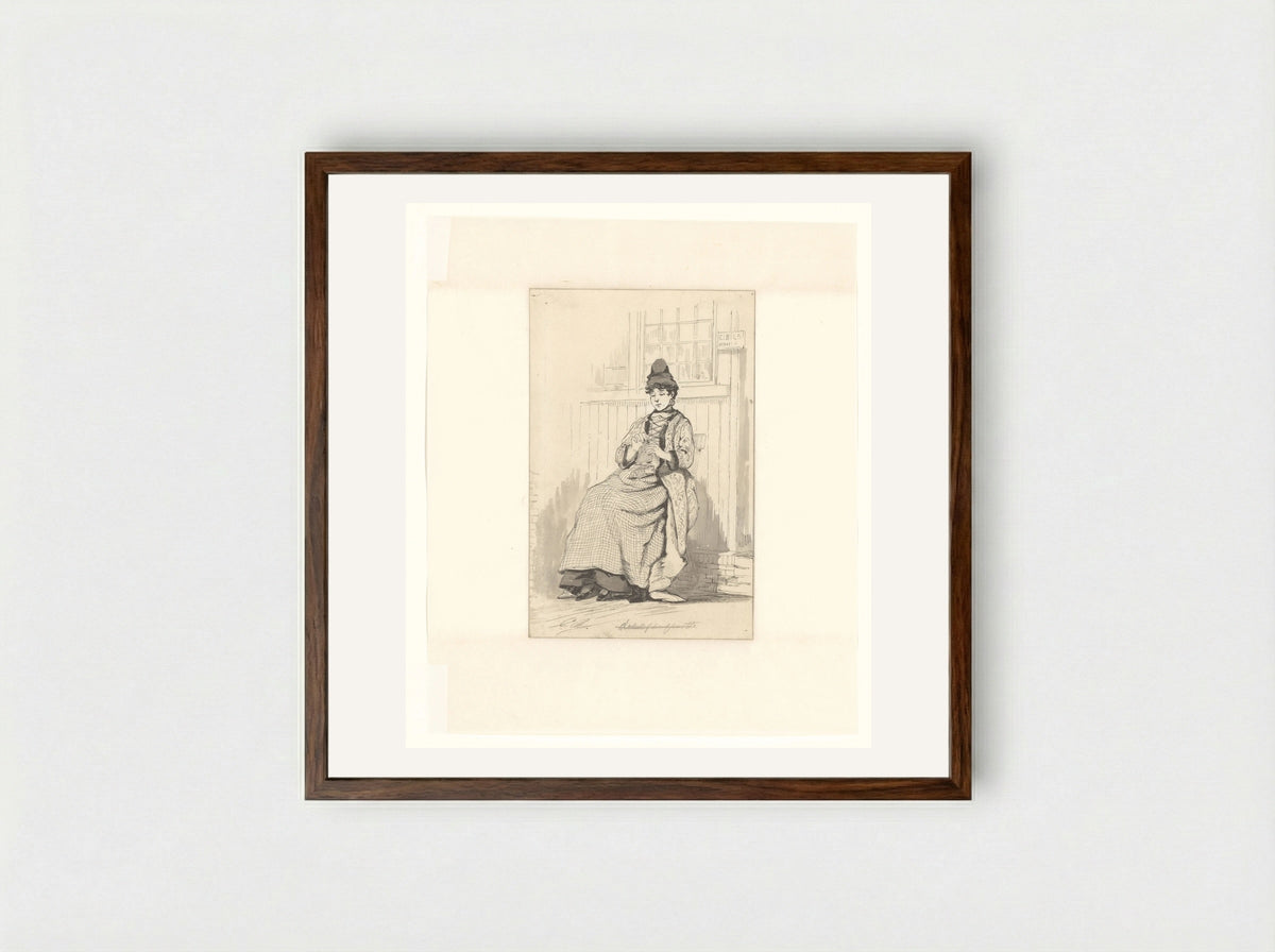 Woman with Needlework at the International Food Exhibition in Amsterdam - Johan Conrad Greive - Framed Print Dark Wood