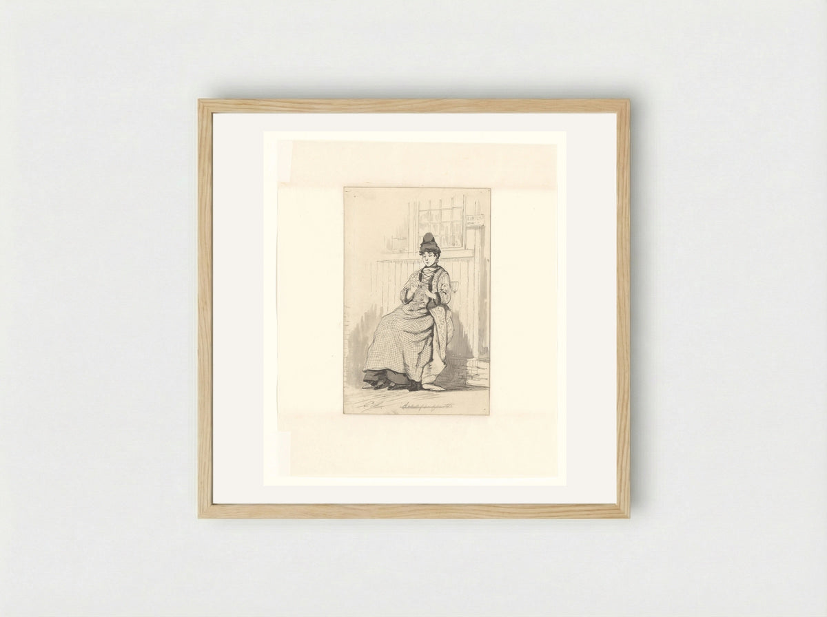 Woman with Needlework at the International Food Exhibition in Amsterdam - Johan Conrad Greive - Framed Print Wood