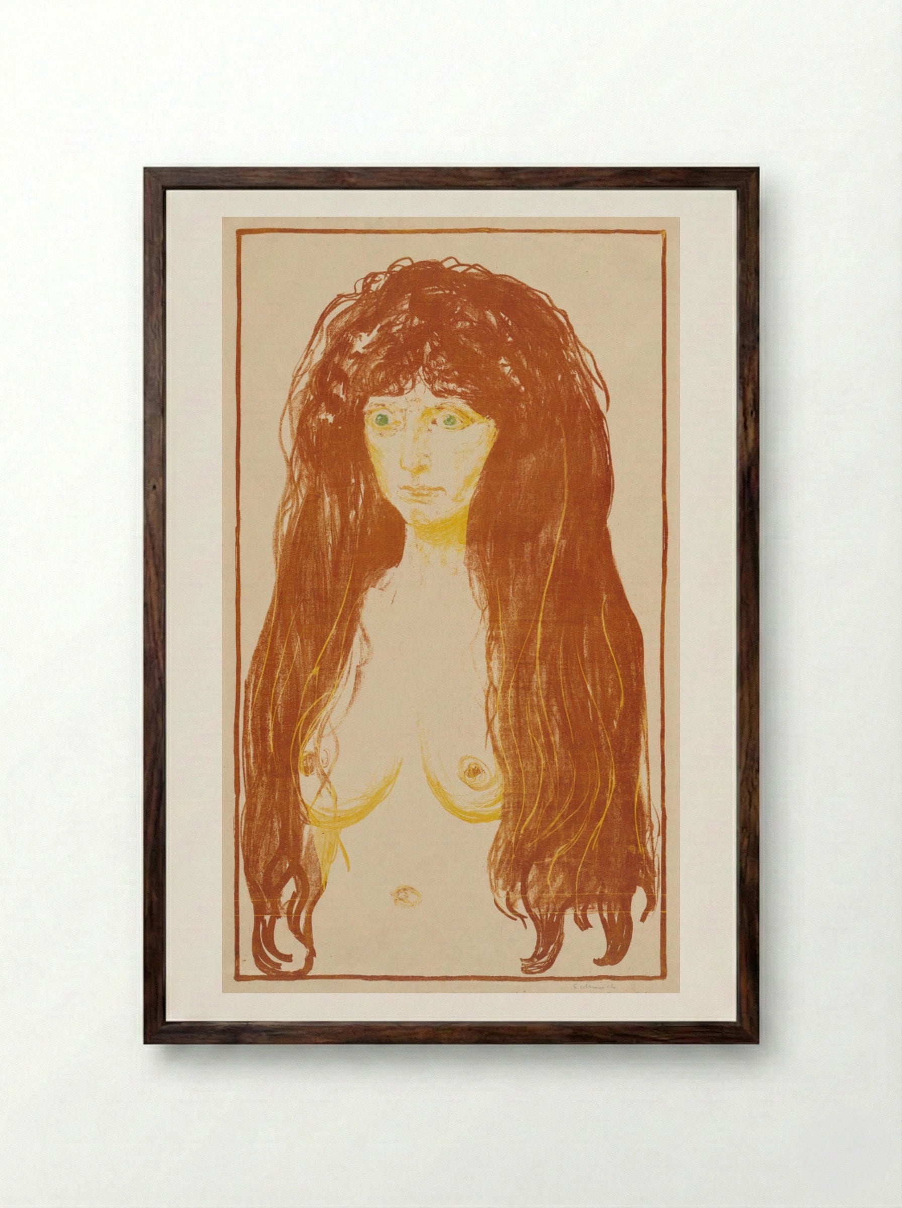 Woman with Red Hair and Green Eyes (The Sin) - Edvard Munch - Framed Print Dark Wood