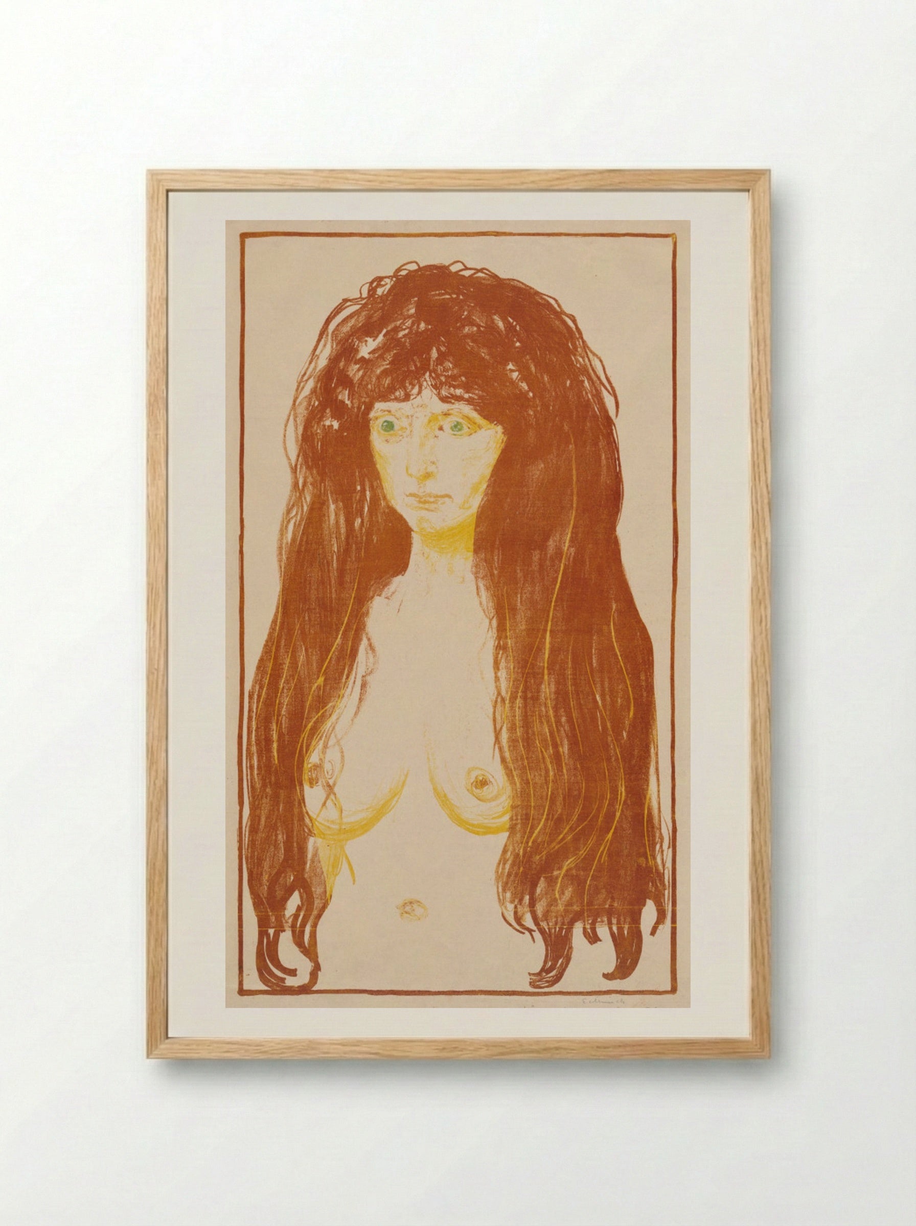 Woman with Red Hair and Green Eyes (The Sin) - Edvard Munch - Framed Print Wood
