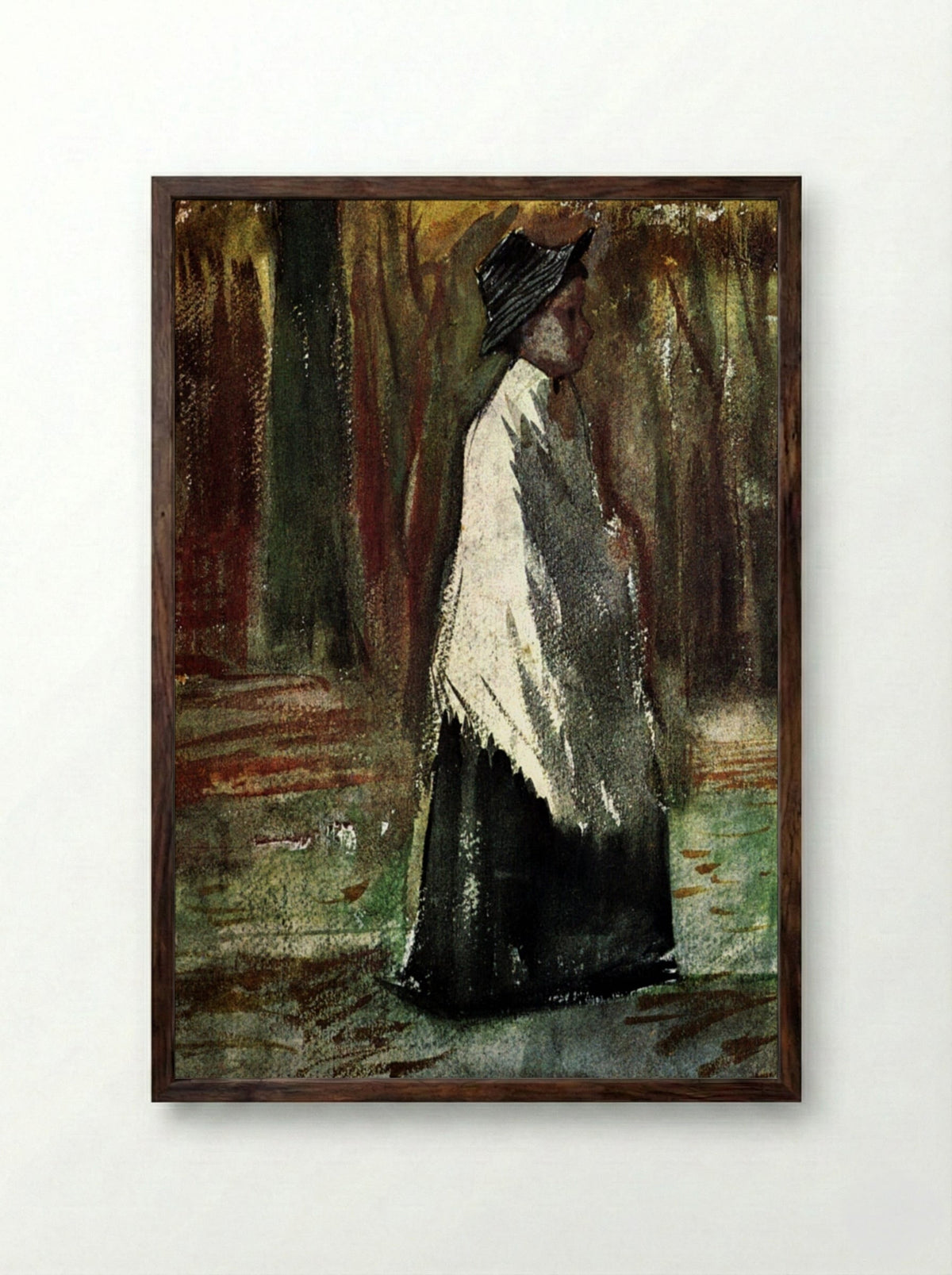 Woman with White Shawl in a Wood - Vincent van Gogh - Framed Print Dark Wood