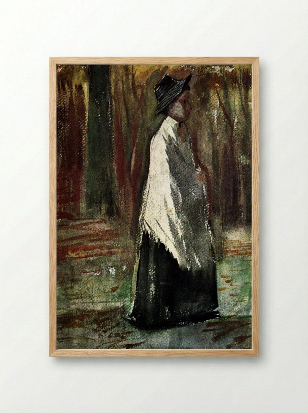 Woman with White Shawl in a Wood - Vincent van Gogh - Framed Print Wood