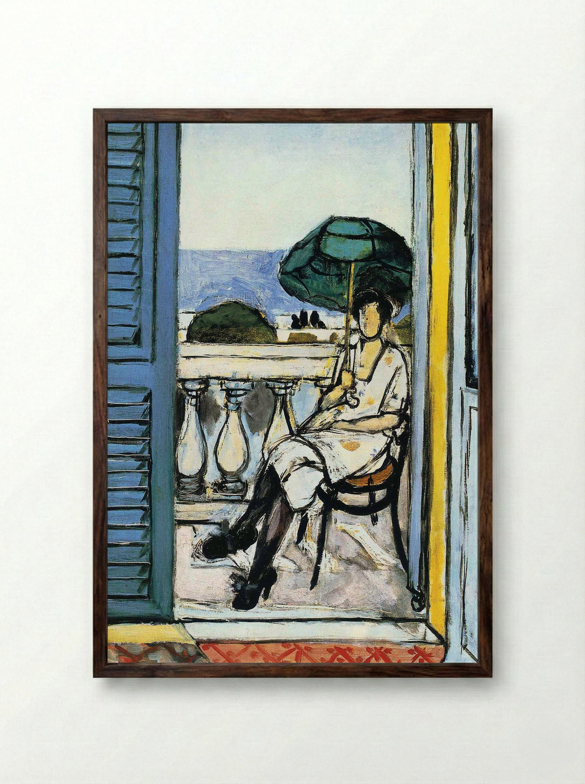 Woman with a Green Parasol on a Balcony - Henri Matisse - Framed Print Dark Wood