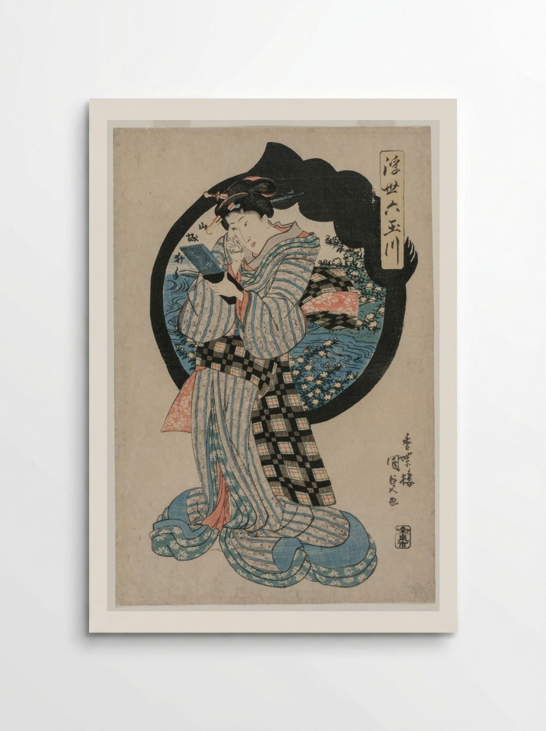 Woman with a Hand Mirror from the series The Six Tama Rivers of the Floating World - Utagawa Kunisada - Poster