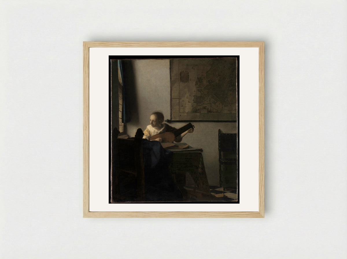 Woman with a Lute - Johannes Vermeer - Framed Print Wood